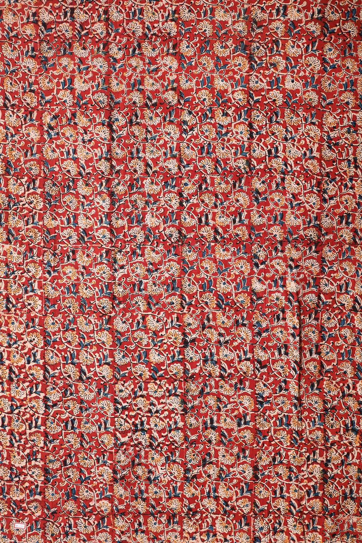 Red And Light Beige Floral Pattern Handblock Kalamkari Organic Cotton Fabric