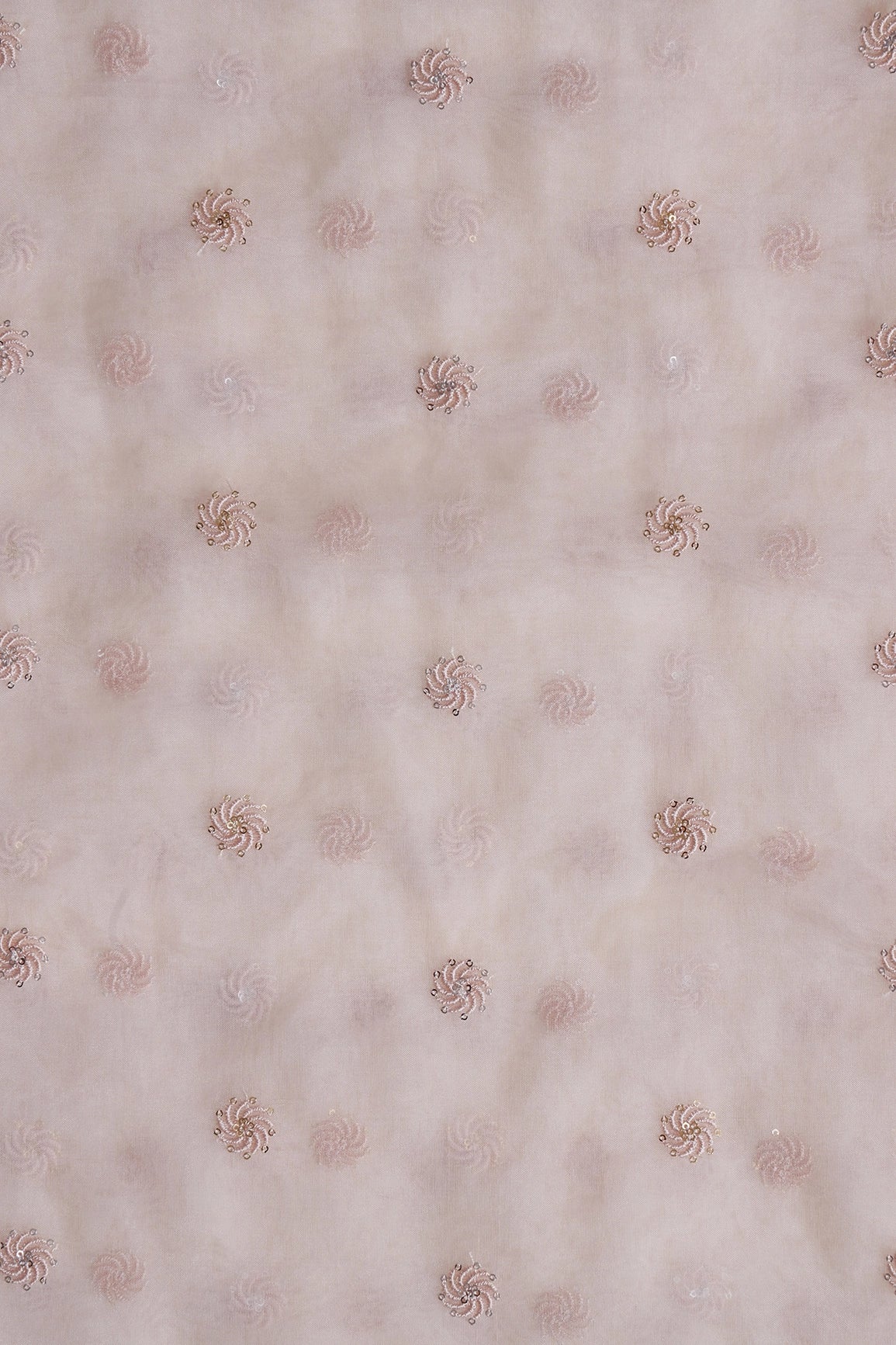 Gold And Silver Sequins Beautiful Small Motif Embroidery Work On Pastel Peach Organza Fabric