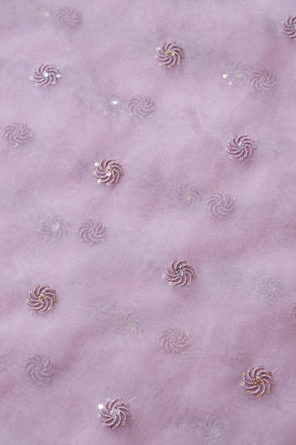 Gold And Silver Sequins Beautiful Small Motif Embroidery Work On Pastel Pink Organza Fabric