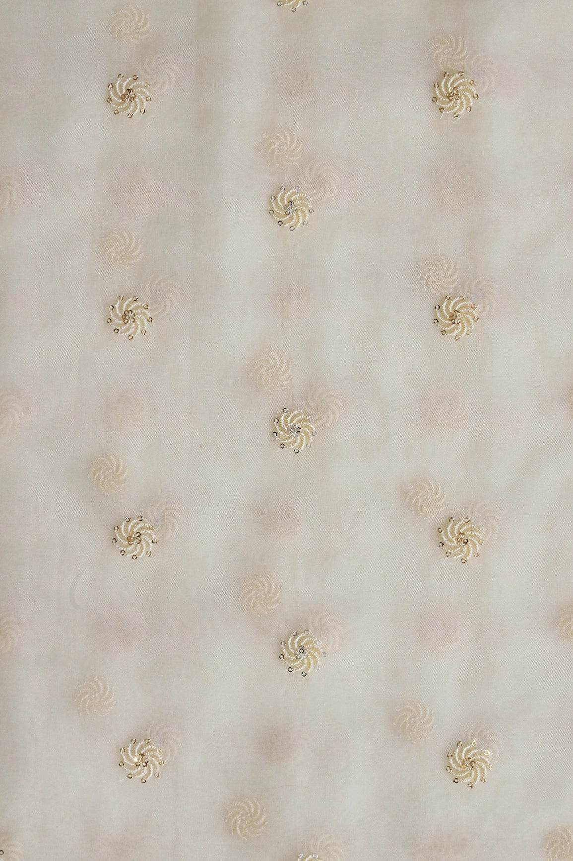 Gold And Silver Sequins Beautiful Small Motif Embroidery Work On Cream Organza Fabric