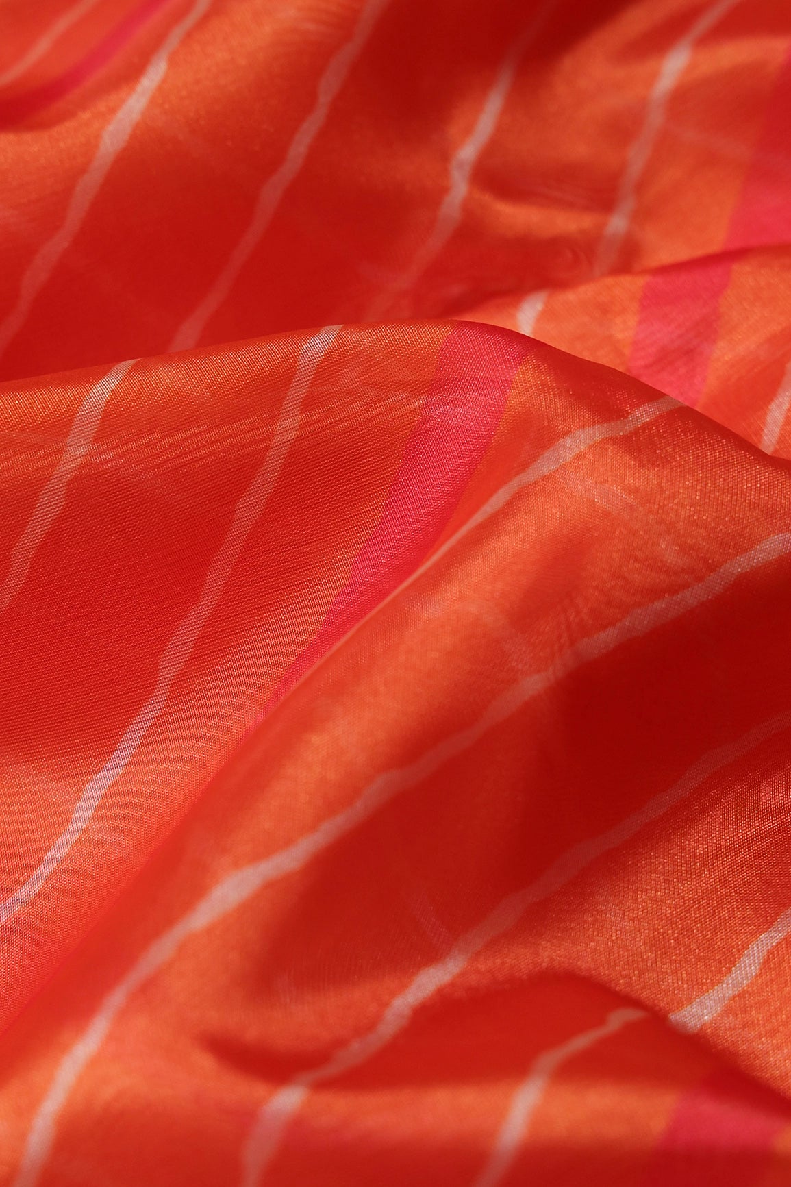 Orange And White Leheriya Pattern Digital Print Organza Fabric