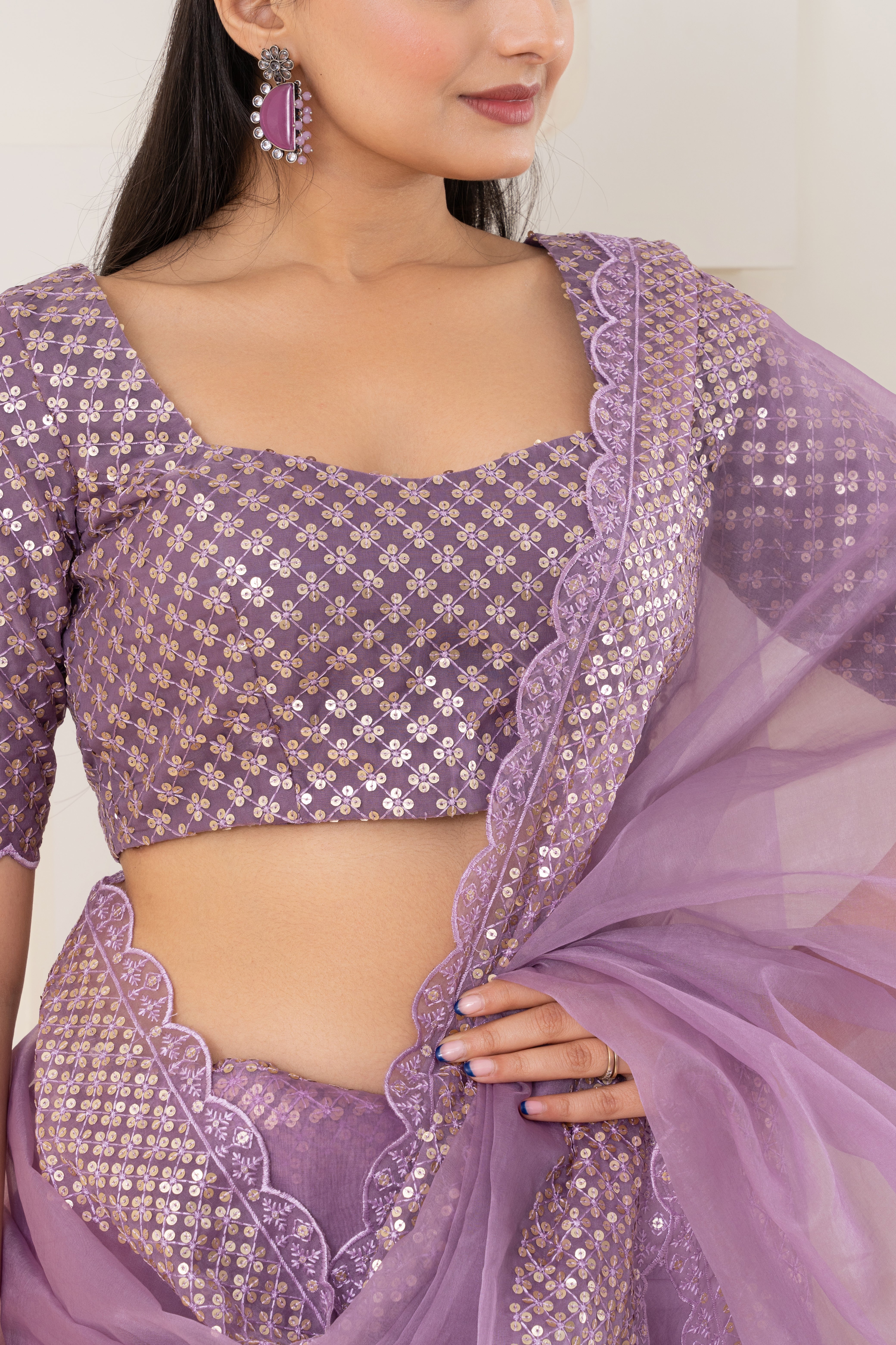 Lavender Embroidery Saree Set (Saree With Blouse Piece)