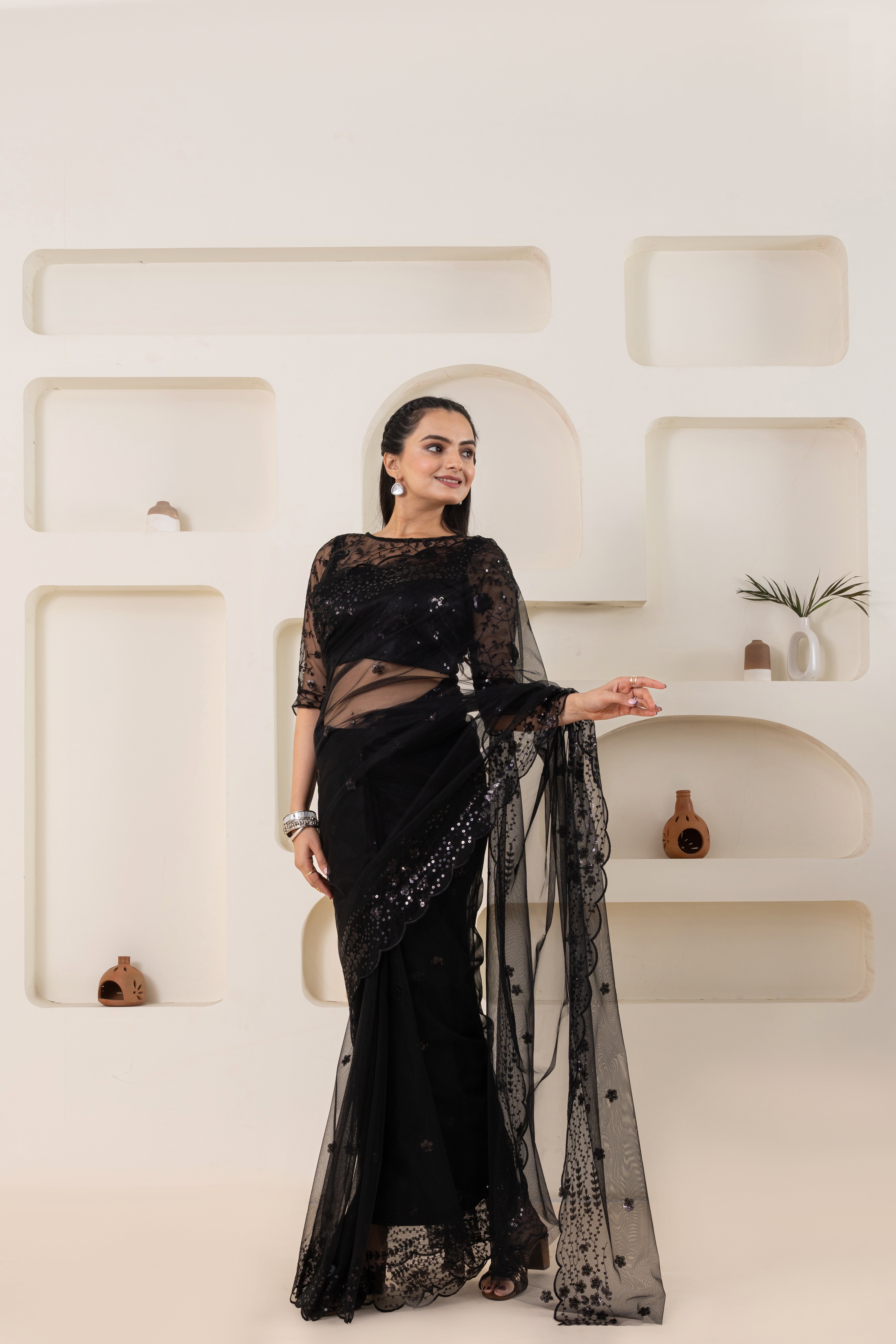 Black Embroidery Saree Set (Saree With Blouse Piece)