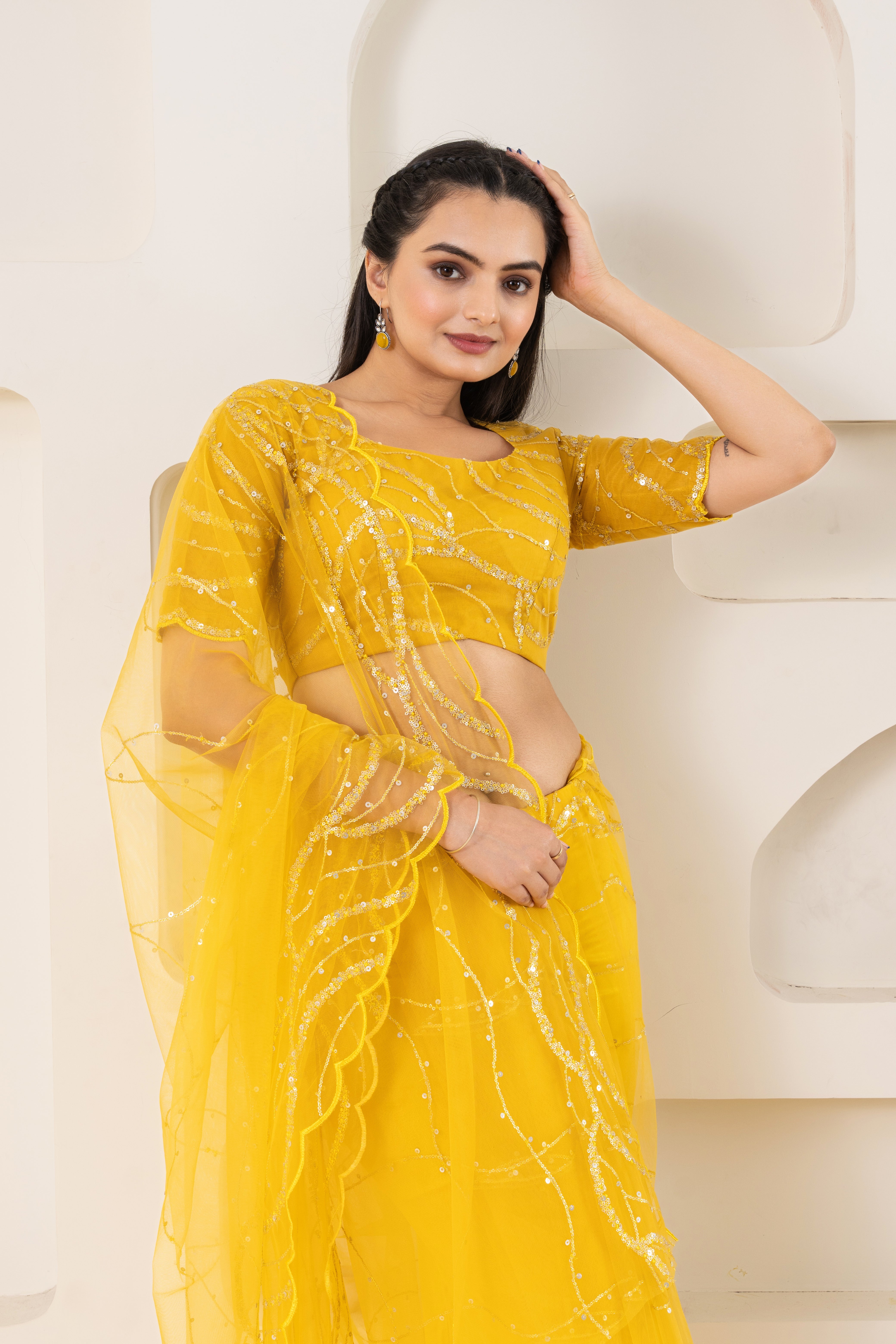 Yellow Embroidery Saree Set (Saree With Blouse Piece)