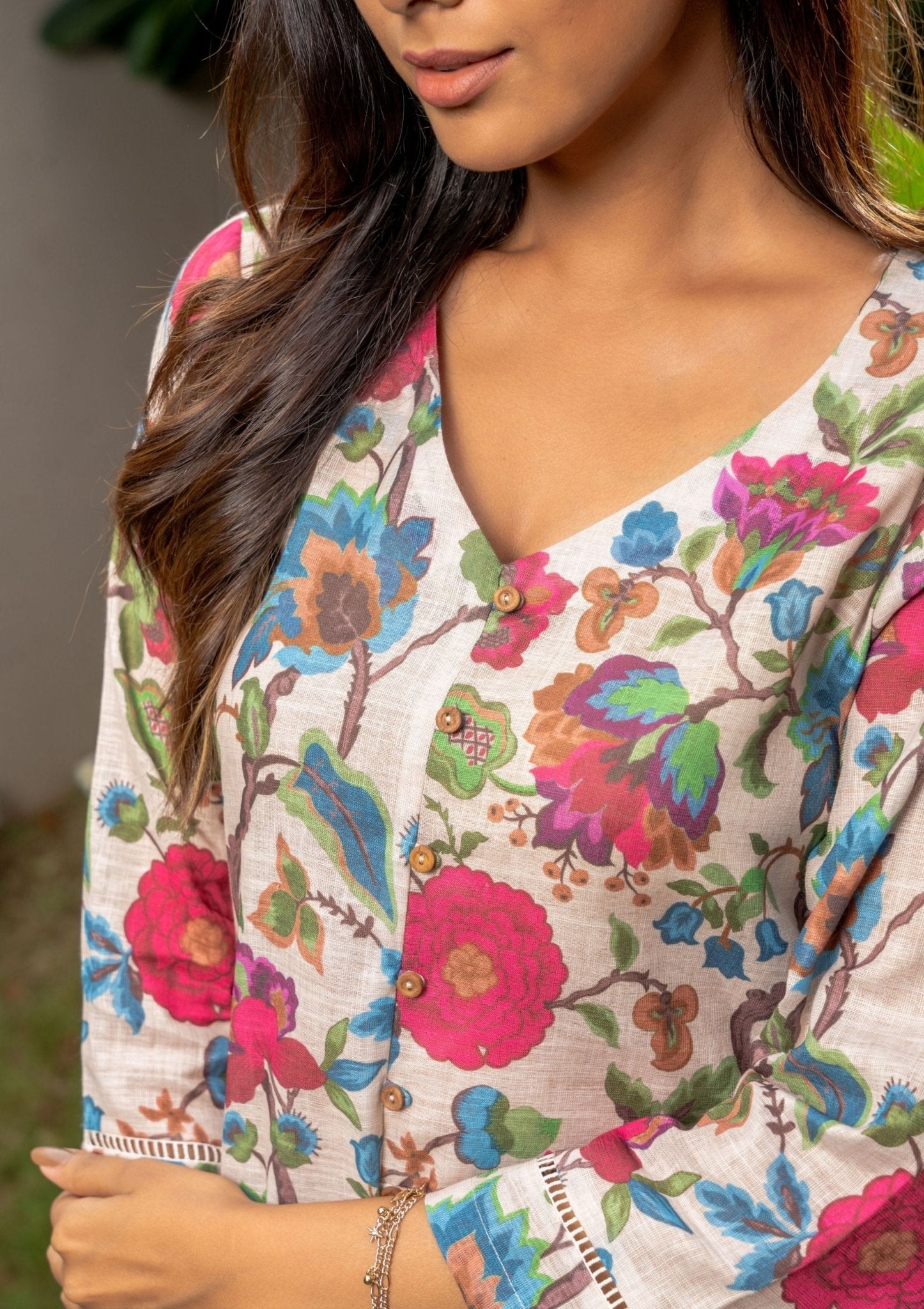 Aaina Beige Linen Indian Co - ord Set - doeraa