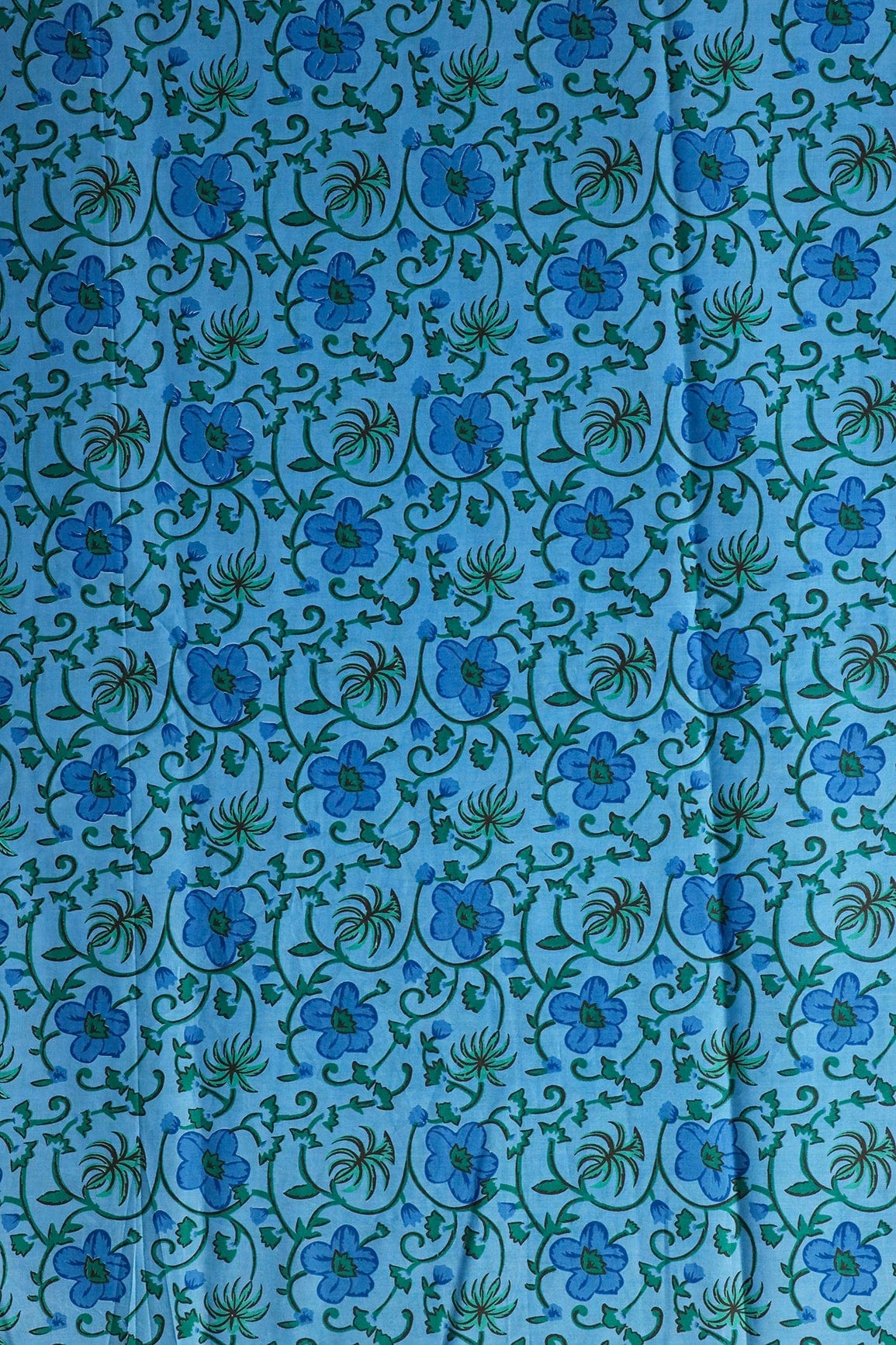 Azzure Blue And Carolina Blue Floral Print On Pure Cotton Fabric - doeraa