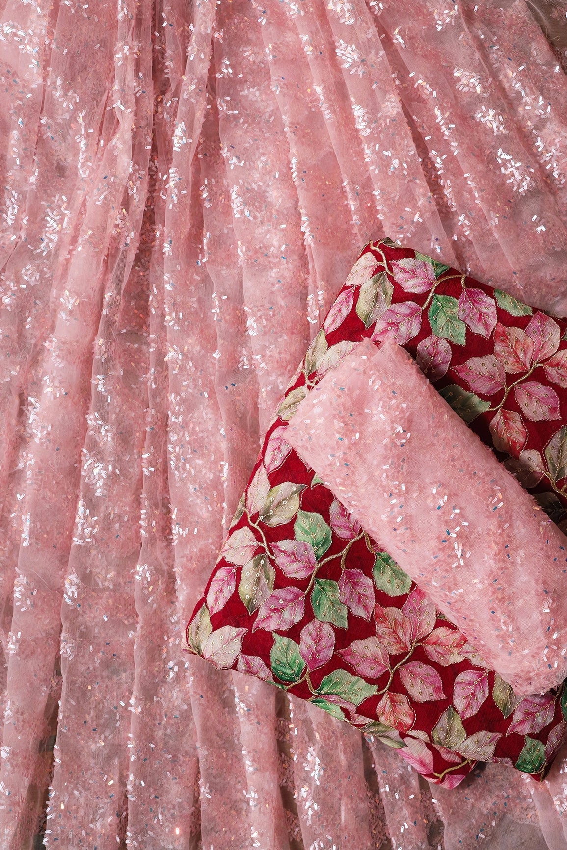 Baby Pink And Rani Pink Unstitched Lehenga Set Fabric (3 Piece) - doeraa