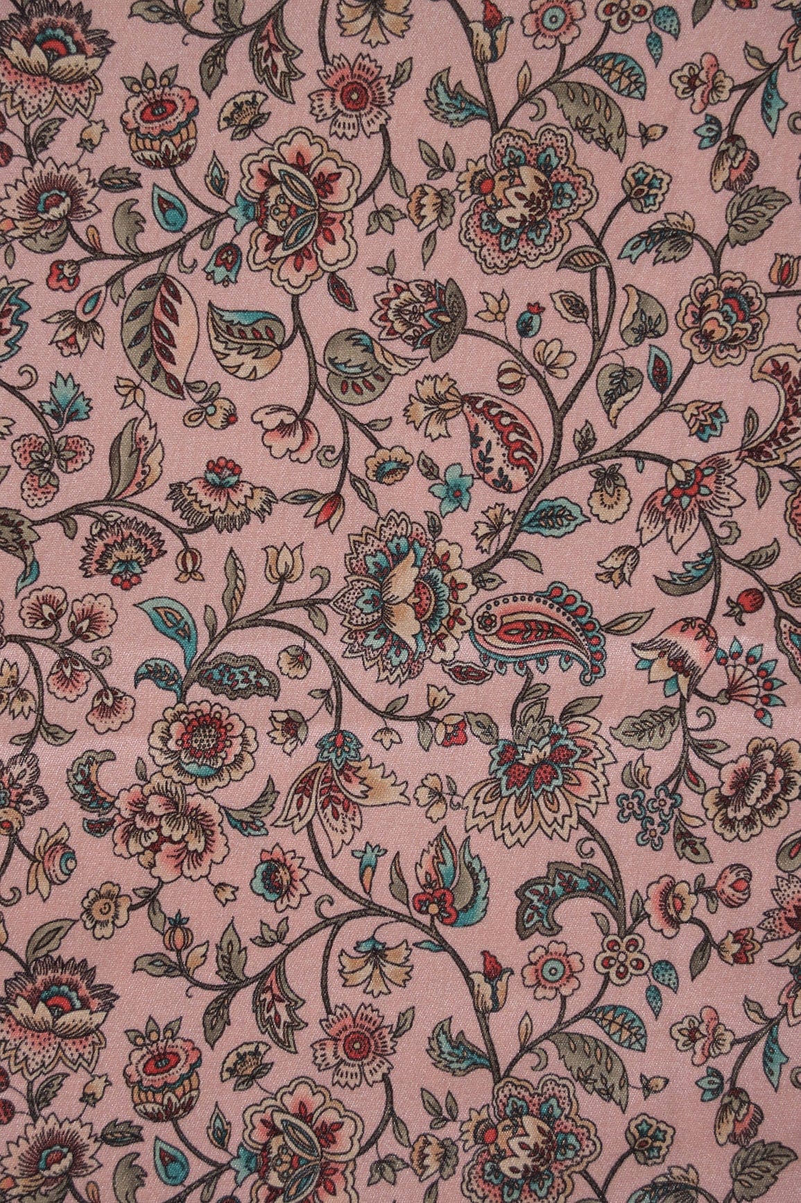 Baby Pink Ethnic Pattern Digital Print On Satin Fabric - doeraa