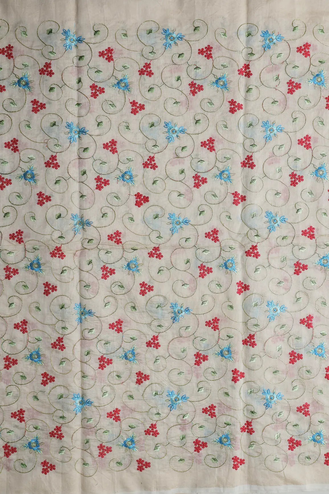 Beautiful Floral Embroidery Work On Off White Chanderi Fabric - doeraa