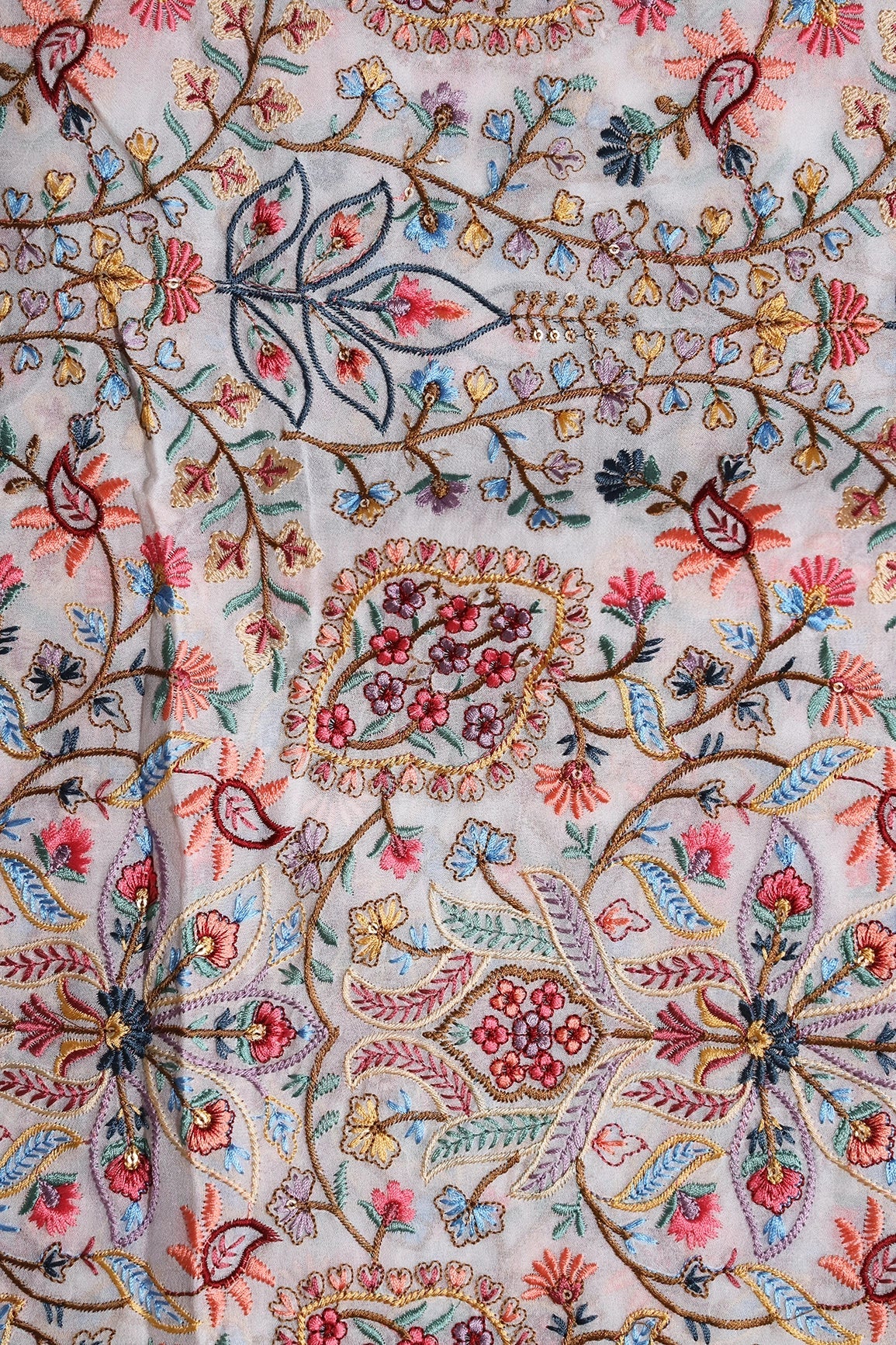 Beautiful Floral Heavy Embroidery On White Viscose Georgette Fabric - doeraa