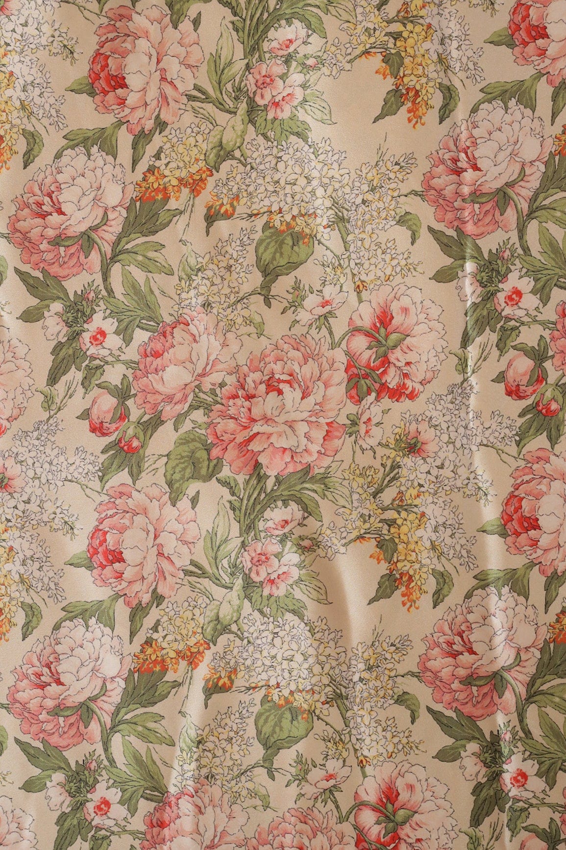 Beautiful Multi Color Floral Pattern Digital Print On Cream Satin Fabric - doeraa