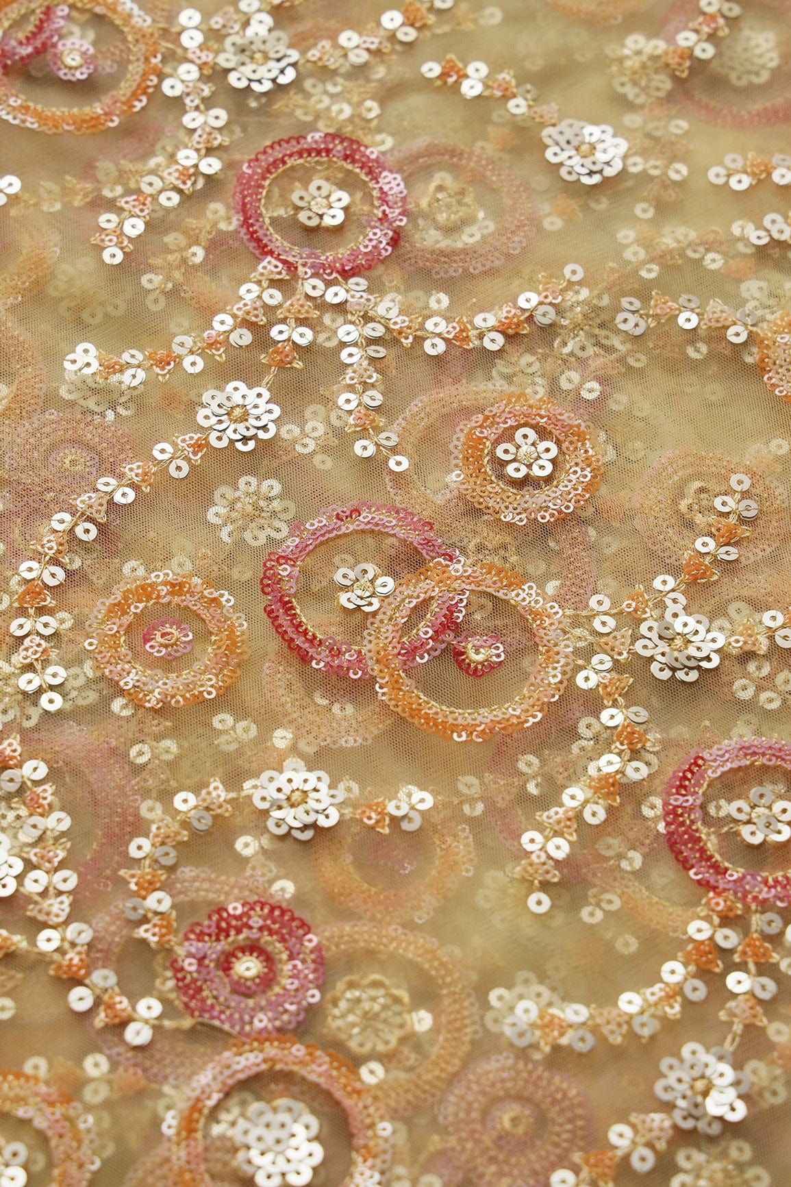 Beautiful Multi Sequins Geometric Embroidery Work On Yellow Soft Net Fabric - doeraa