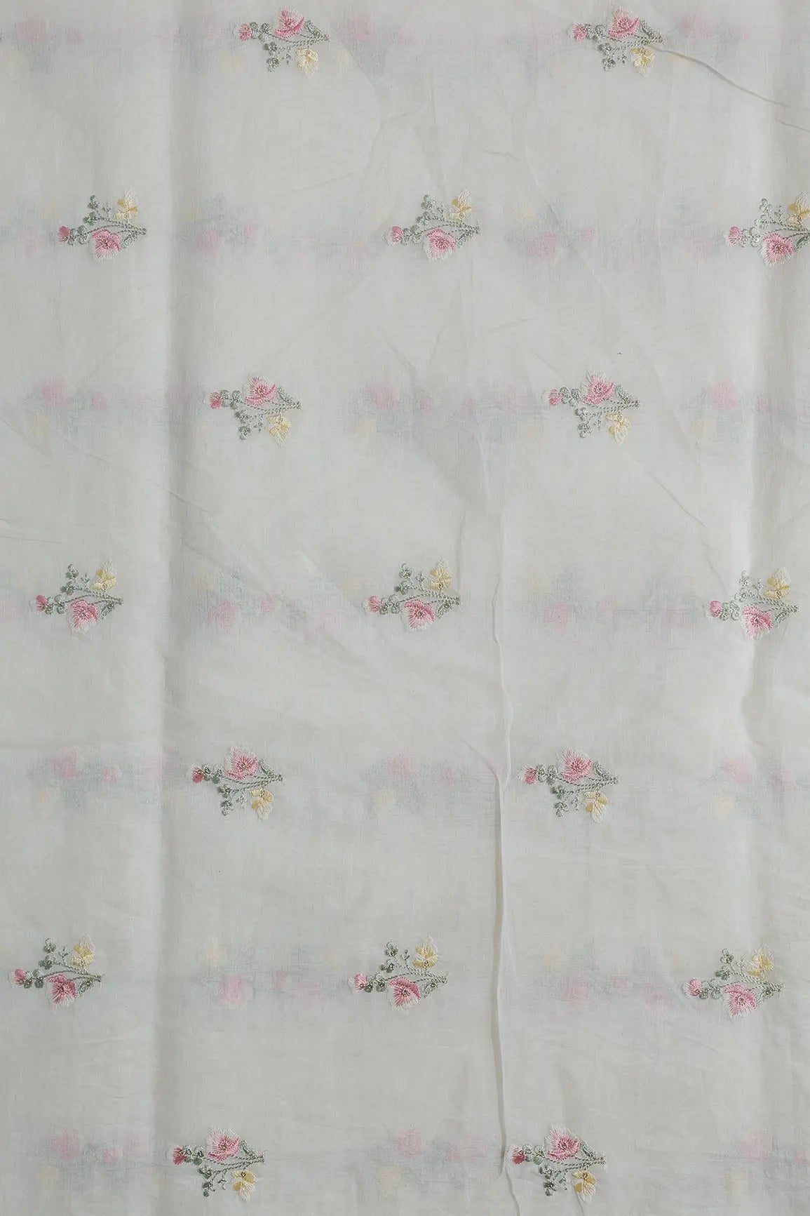 Beautiful Multi Thread With Gold Sequins Floral Embroidery Work On Off White Pure Mul Chanderi Silk Fabric - doeraa