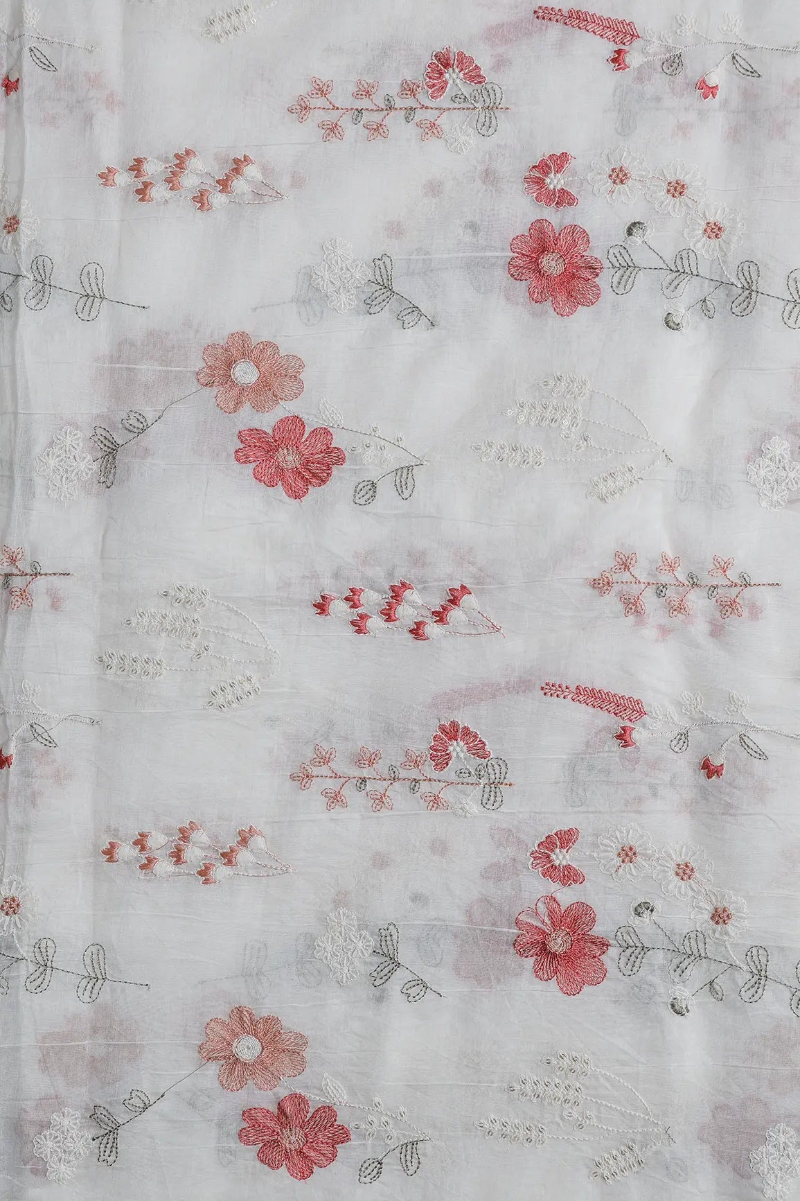 Beautiful Multi Thread With Gold Sequins Floral Embroidery Work On Off White Pure Mul Chanderi Silk Fabric - doeraa