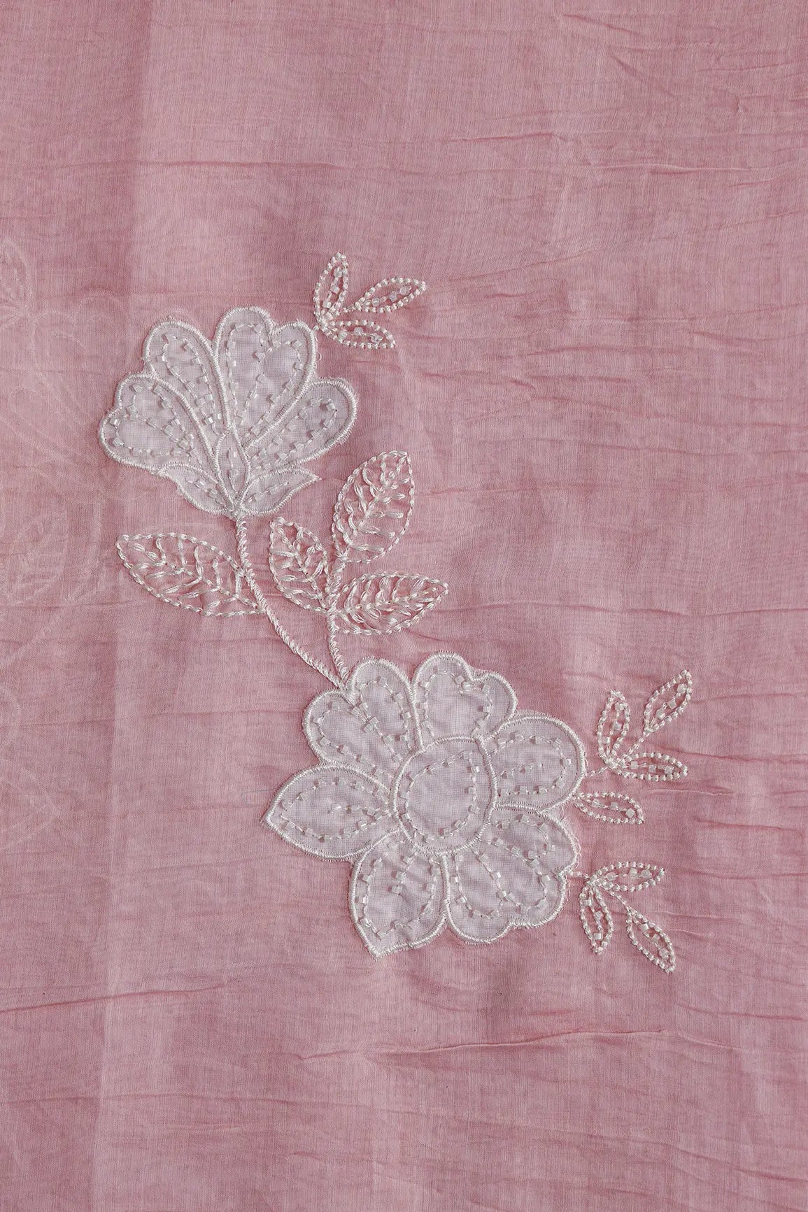 Beautiful Patch Work With Beads Embroidery On Pastel Pink Pure Mul Chanderi Silk Fabric - doeraa