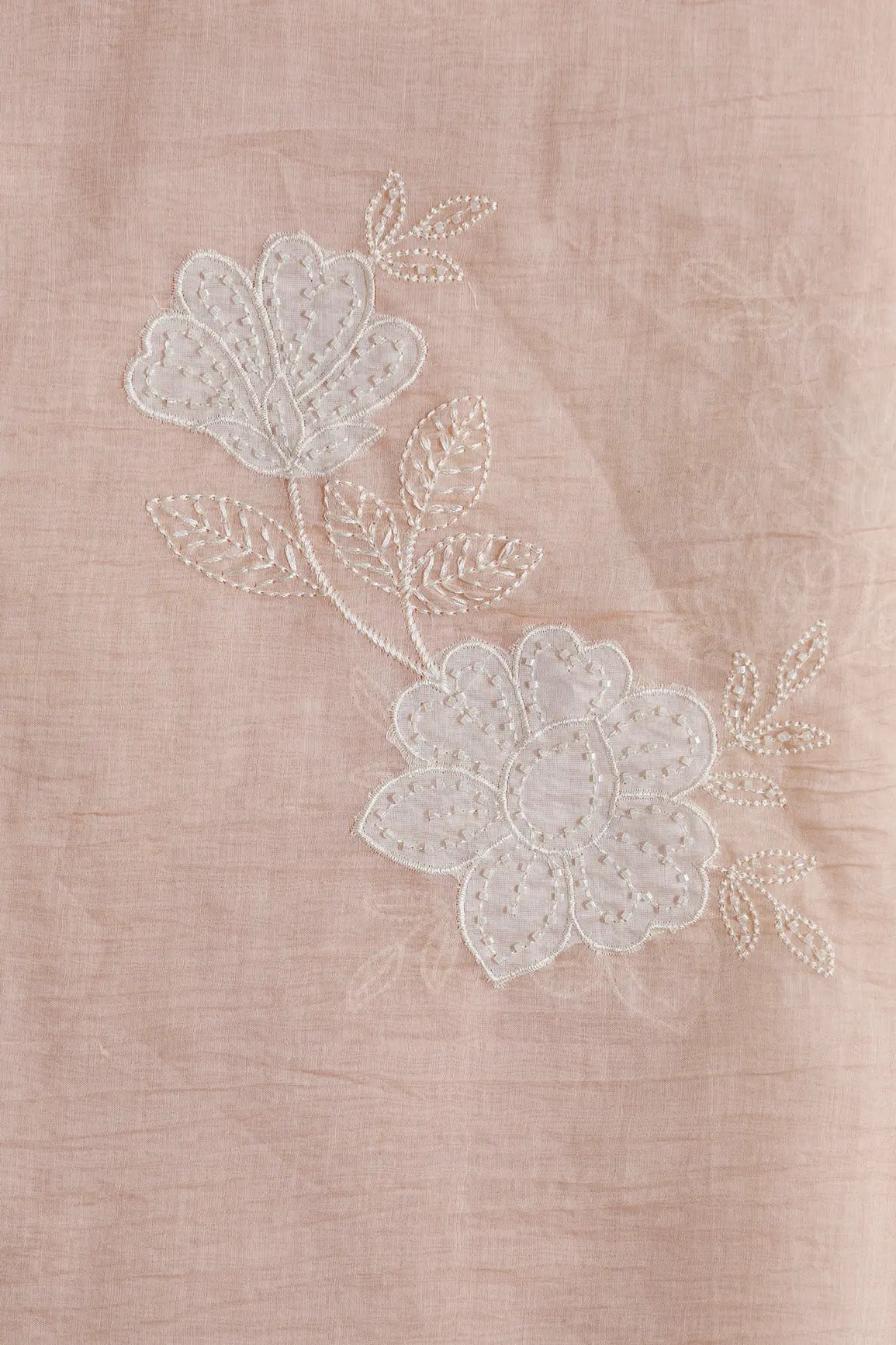Beautiful Patch Work With Beads Embroidery On Peach Pure Mul Chanderi Silk Fabric - doeraa