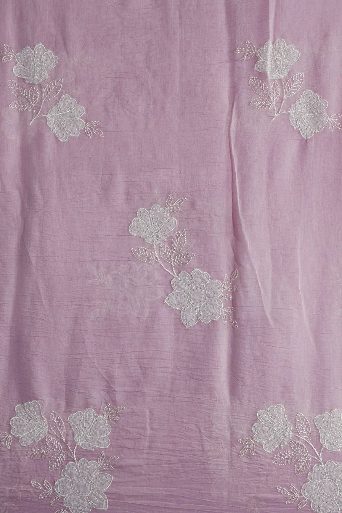 Beautiful Patch Work With Beads Embroidery On Pink Pure Mul Chanderi Silk Fabric - doeraa