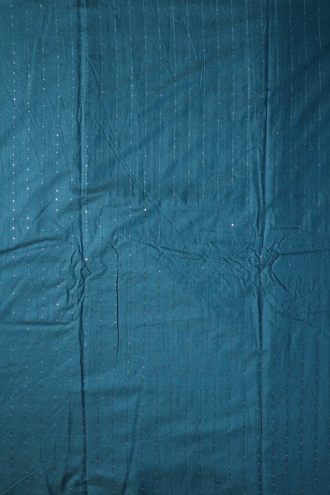 Beautiful Rama Thread With Gold Sequins Stripes Embroidery On Rama Viscose Chanderi Silk Fabric - doeraa