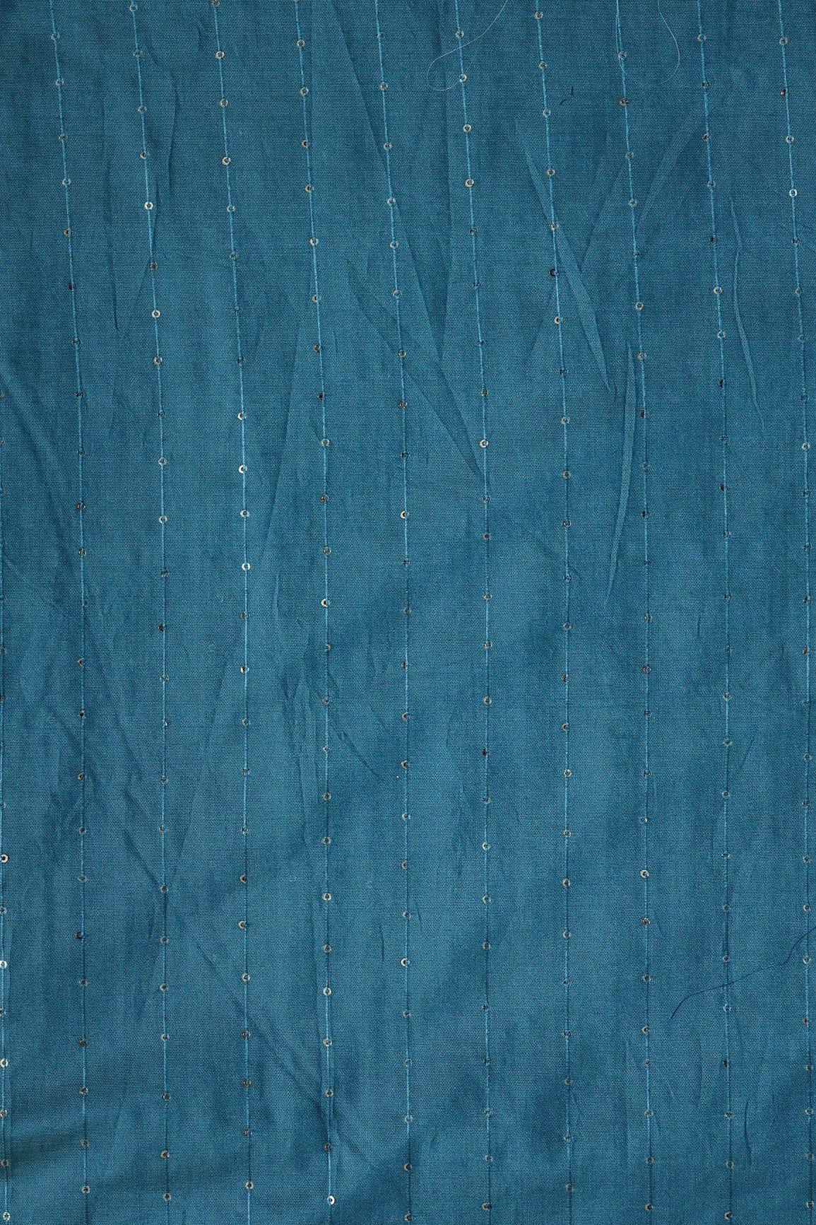 Beautiful Rama Thread With Gold Sequins Stripes Embroidery On Rama Viscose Chanderi Silk Fabric - doeraa