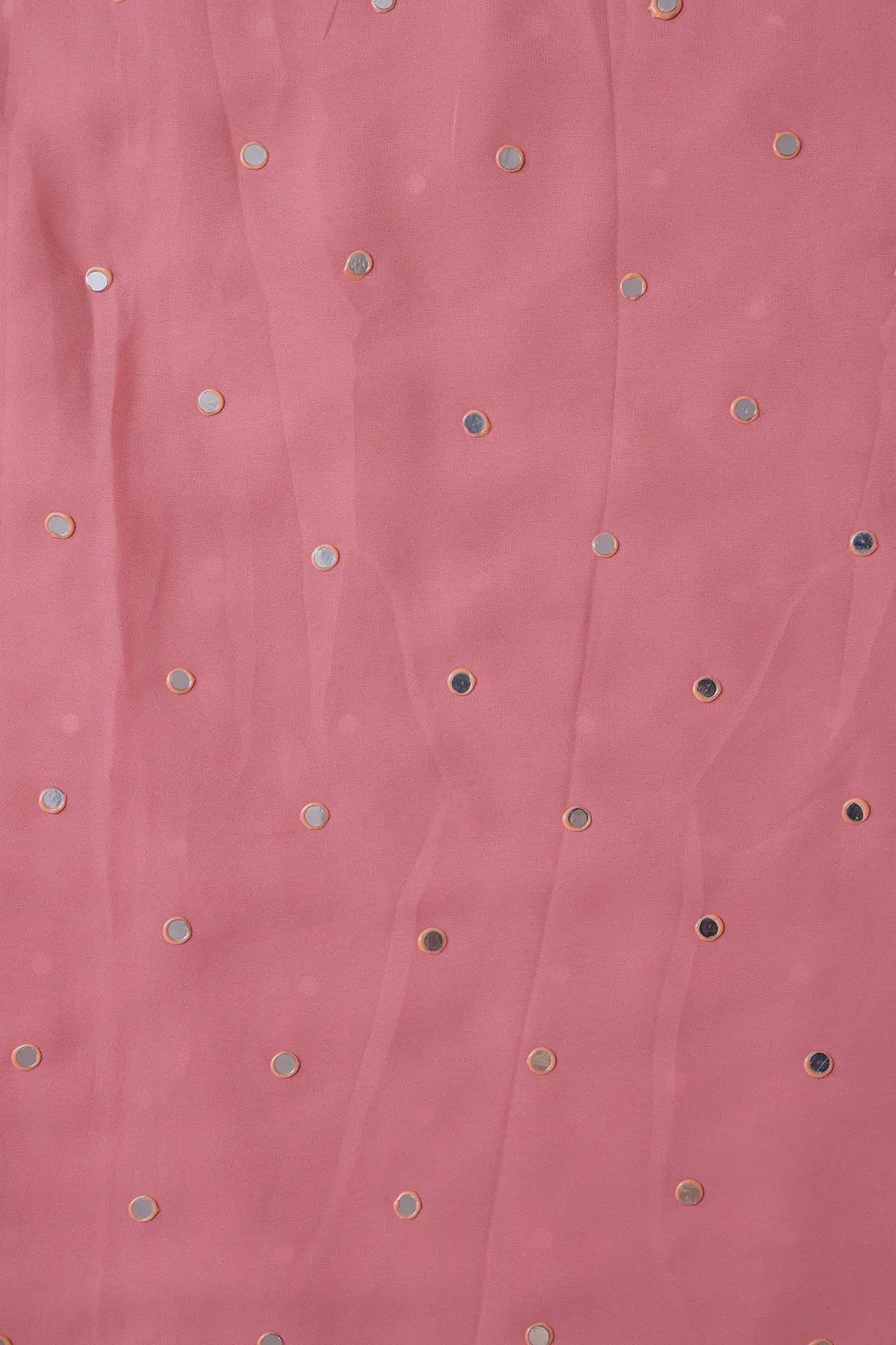 Beautiful Real Mirror Embroidery Work On Thulian Pink Georgette Fabric - doeraa