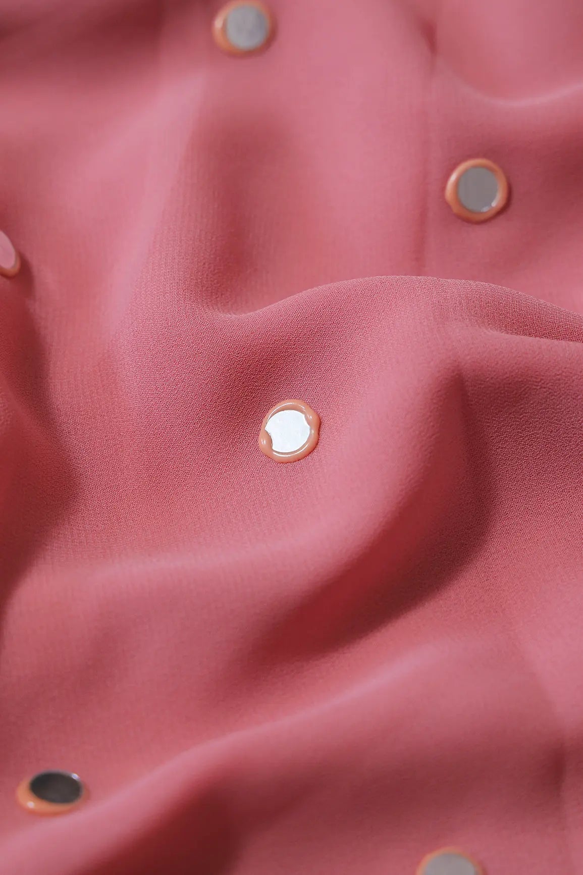 Beautiful Real Mirror Embroidery Work On Thulian Pink Georgette Fabric - doeraa