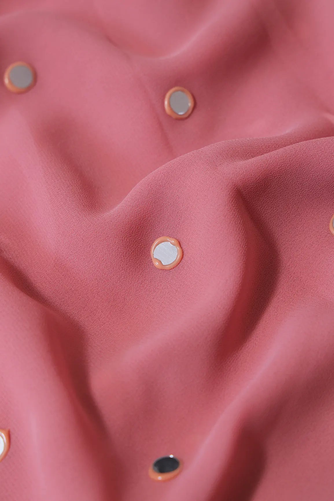 Beautiful Real Mirror Embroidery Work On Thulian Pink Georgette Fabric - doeraa