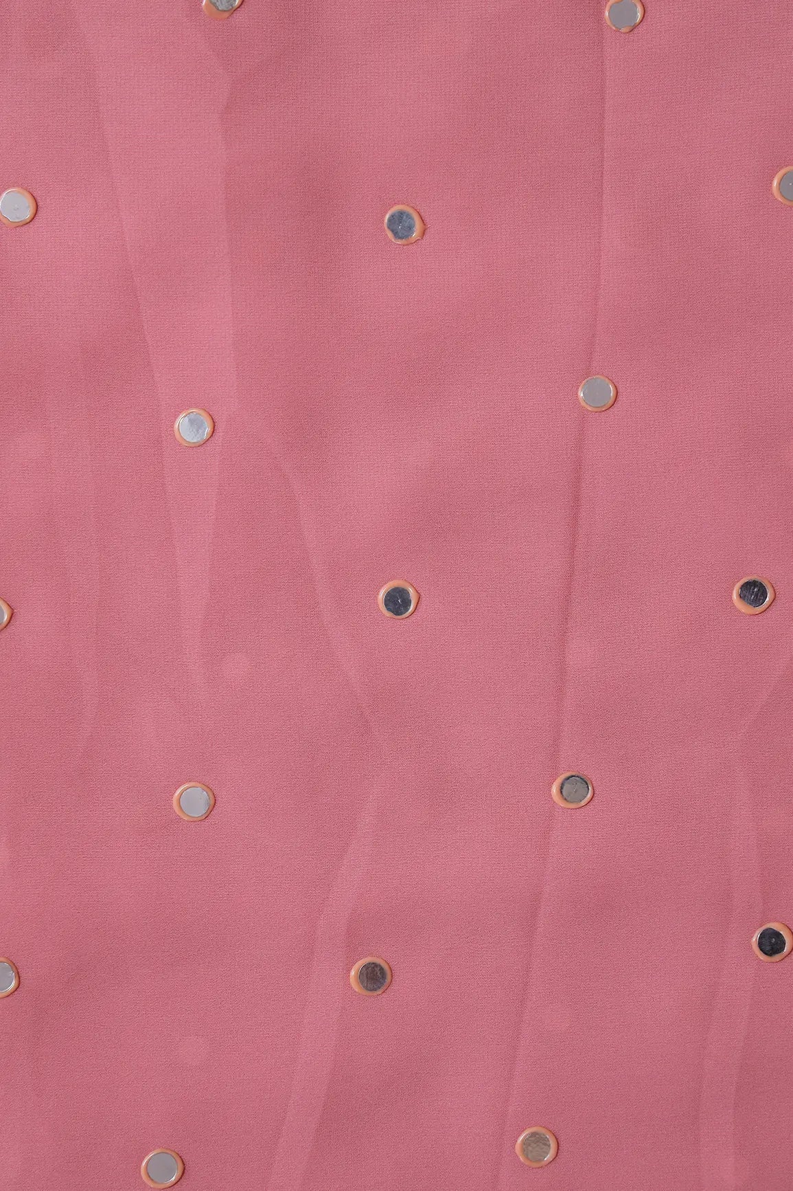 Beautiful Real Mirror Embroidery Work On Thulian Pink Georgette Fabric - doeraa