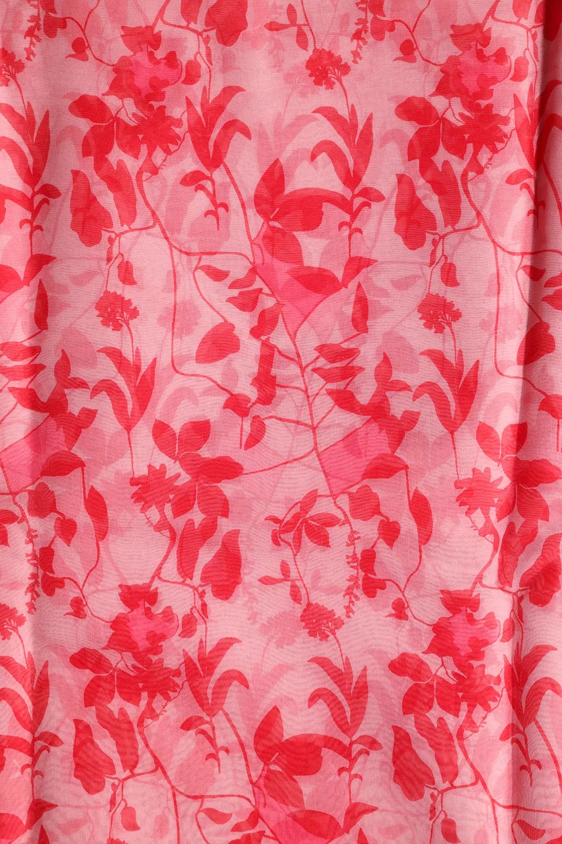 Beautiful Red Floral Pattern Digital Print On Light Pink Organza Fabric - doeraa