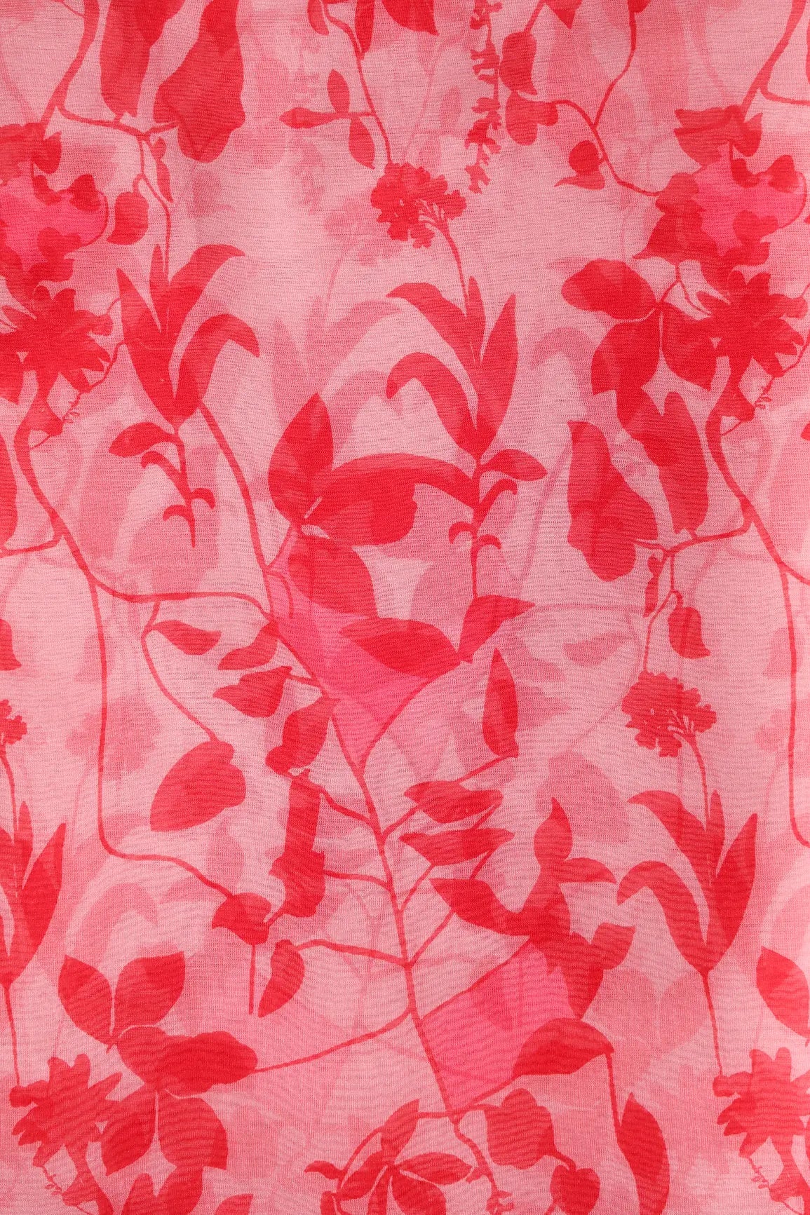 Beautiful Red Floral Pattern Digital Print On Light Pink Organza Fabric - doeraa