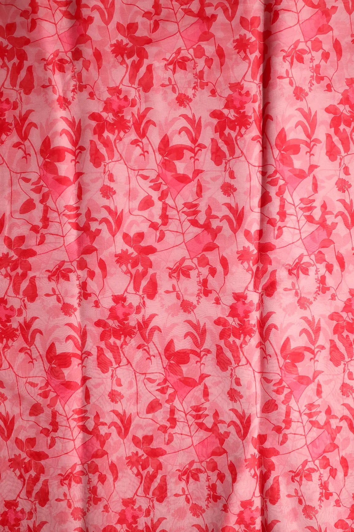 Beautiful Red Floral Pattern Digital Print On Light Pink Organza Fabric - doeraa