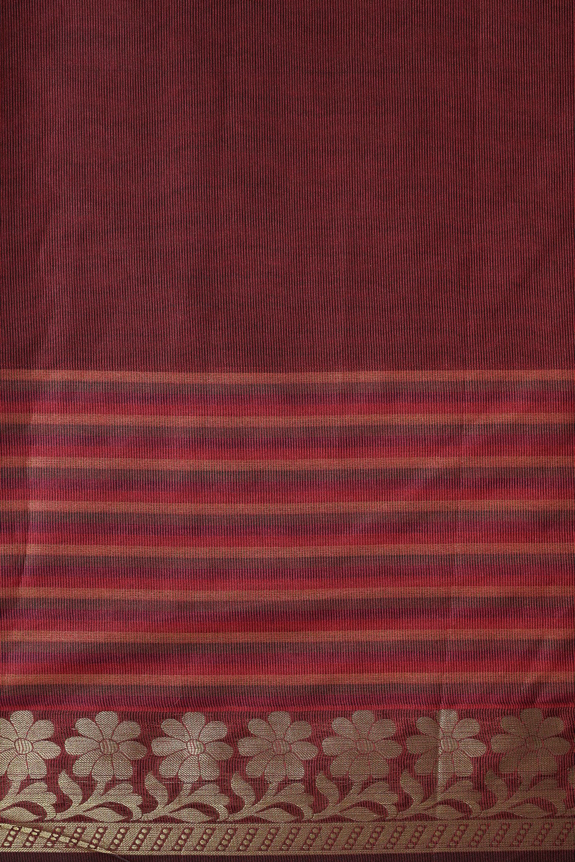 Beautiful Stripes With Floral Zari Jacquard Border Maroon Organza Fabric - doeraa