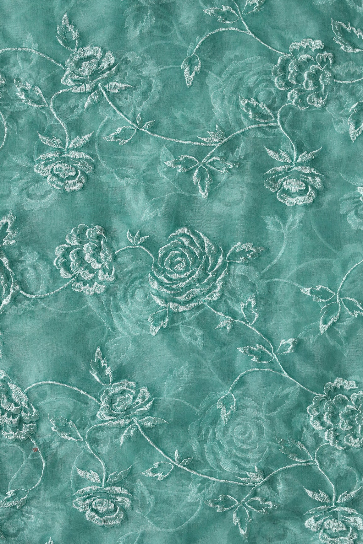 Beautiful Water Sequins With Thread Floral Embroidery On Teal Organza Fabric - doeraa