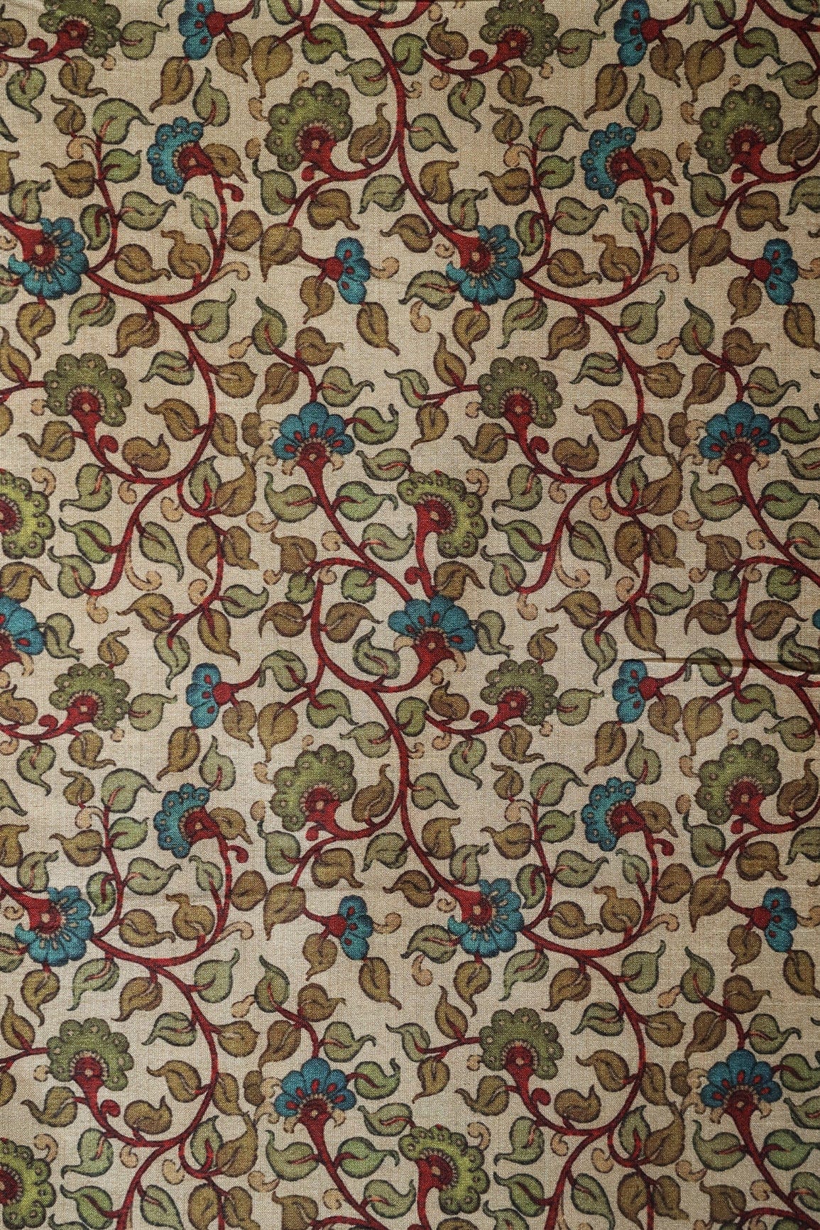 Beige Floral Pattern Digital Print On Mulberry Silk Fabric - doeraa