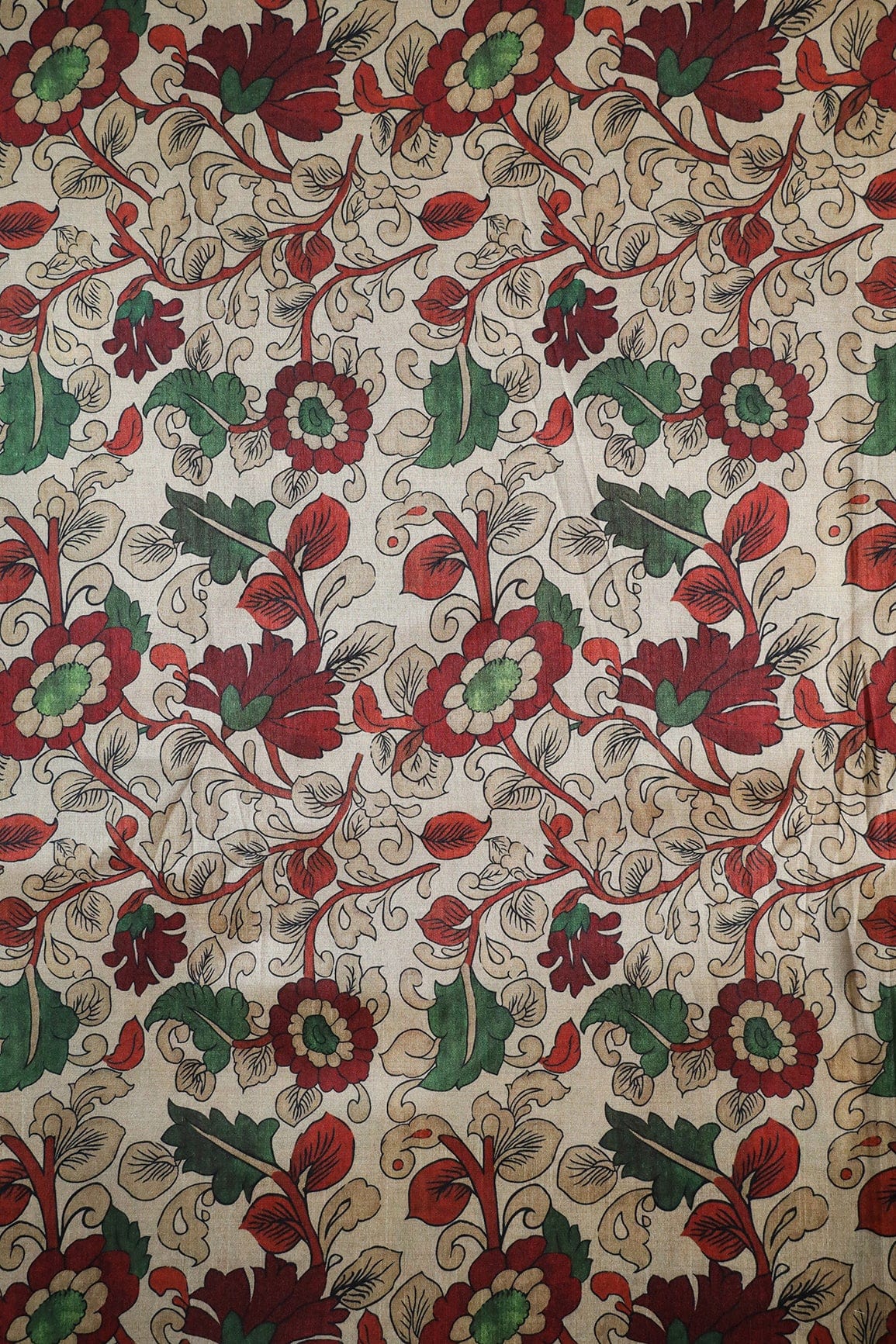 Beige Floral Pattern Digital Print On Mulberry Silk Fabric - doeraa