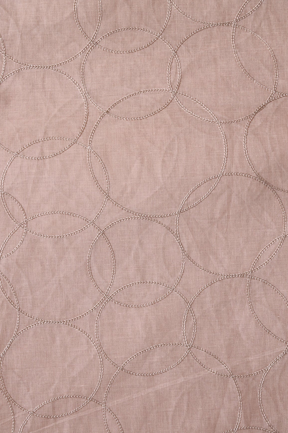 Beige Thread Geometric Embroidery On Beige Soft Cotton Fabric - doeraa