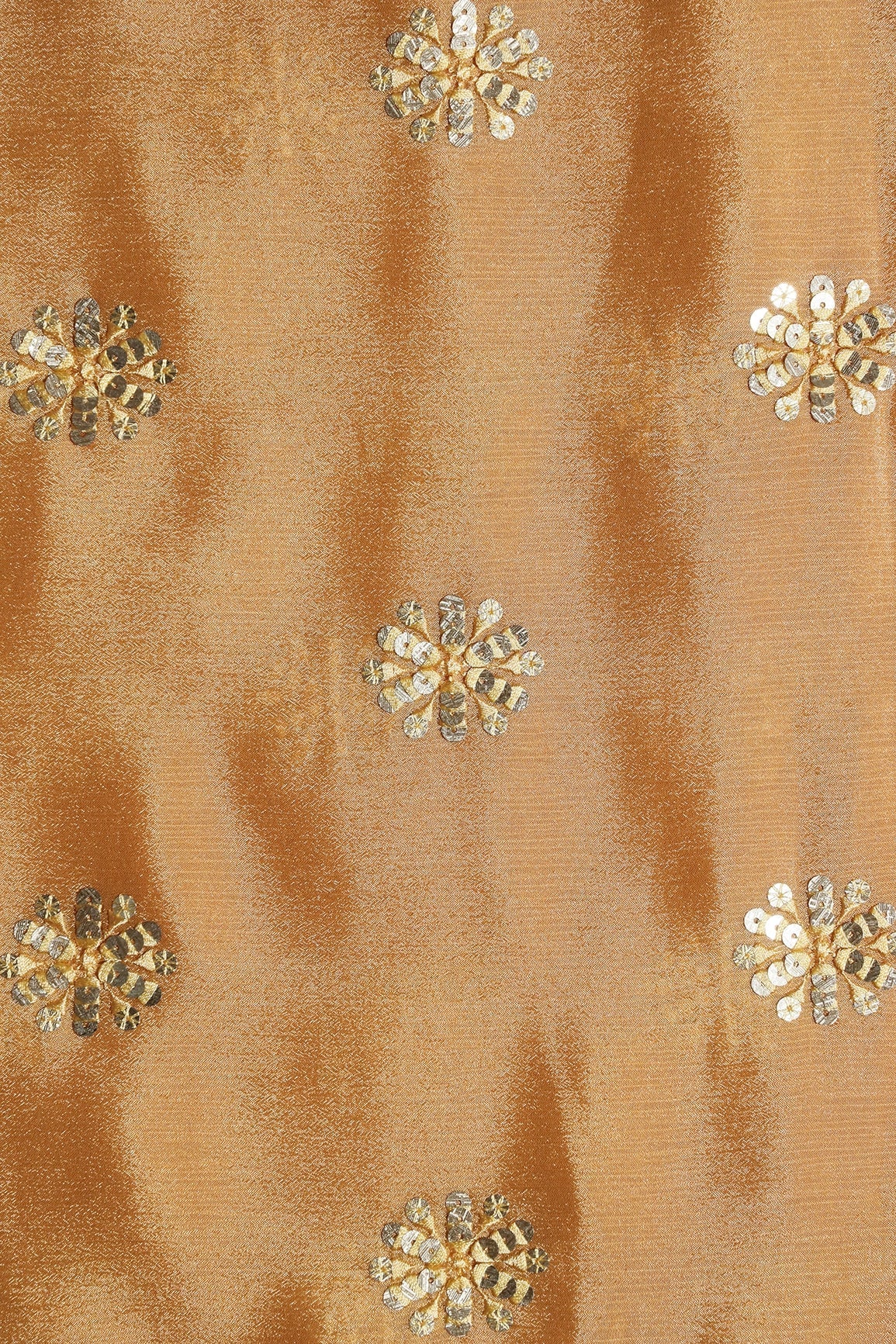 Beige Thread With Gold Sequins Floral Butta Embroidery Work On Beige Chinnon Chiffon Fabric - doeraa