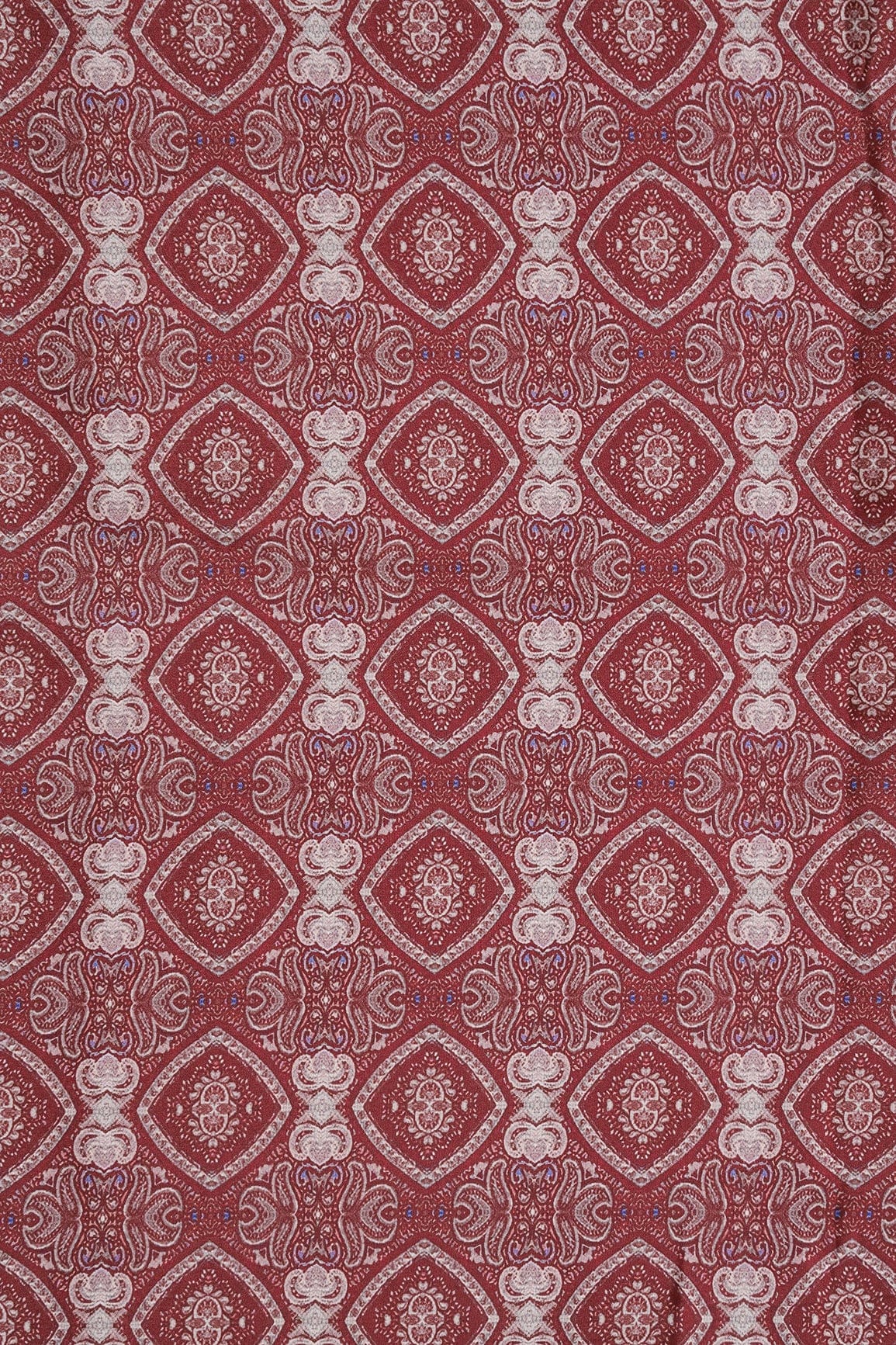 Beige Traditional Pattern Digital Print On Dark Maroon French Crepe Fabric - doeraa