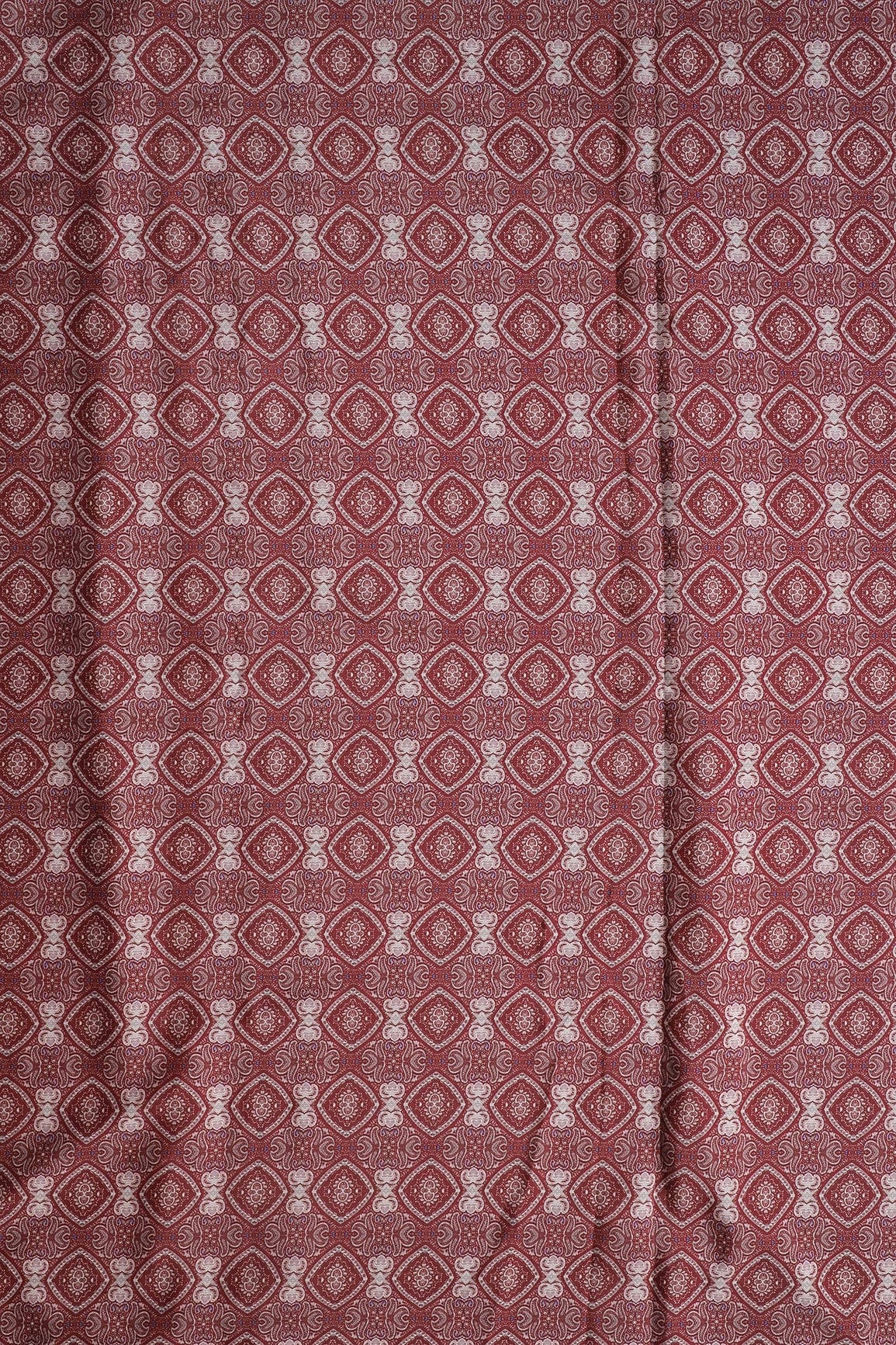 Beige Traditional Pattern Digital Print On Dark Maroon French Crepe Fabric - doeraa