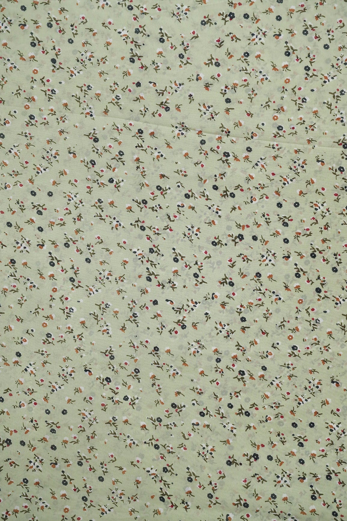 Big Width "56" Multi Color Small Floral Digital Print On Light Olive Georgette Fabric - doeraa