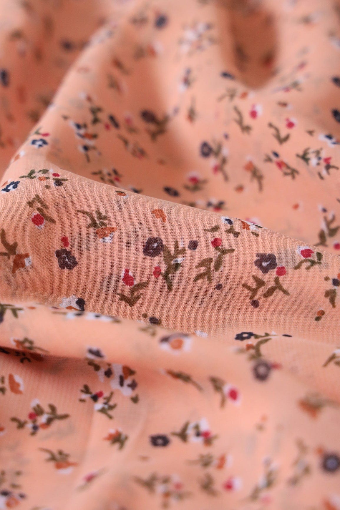 Big Width "56" Multi Color Small Floral Digital Print On Peach Georgette Fabric - doeraa