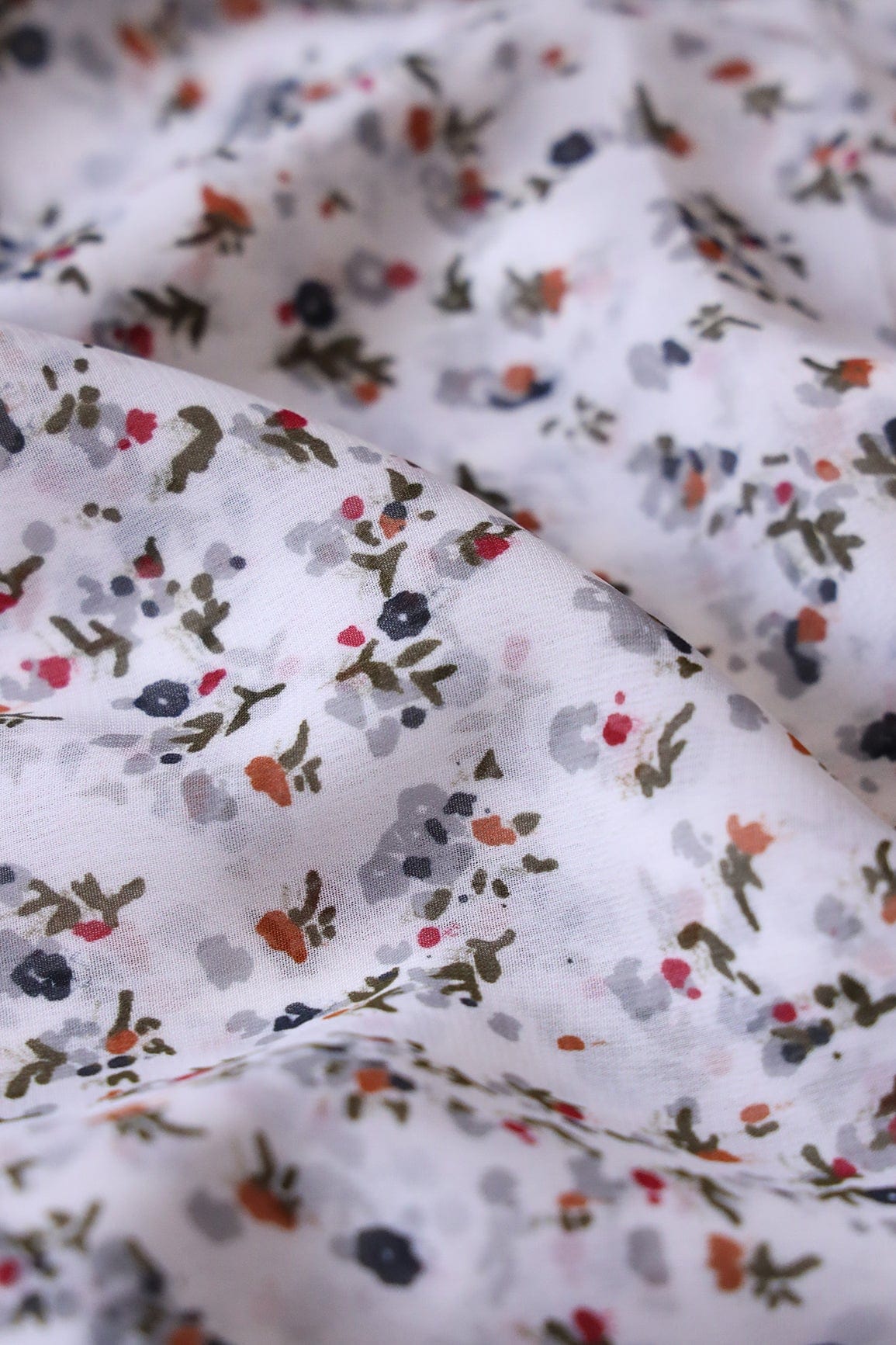 Big Width "56" Multi Color Small Floral Digital Print On White Georgette Fabric - doeraa