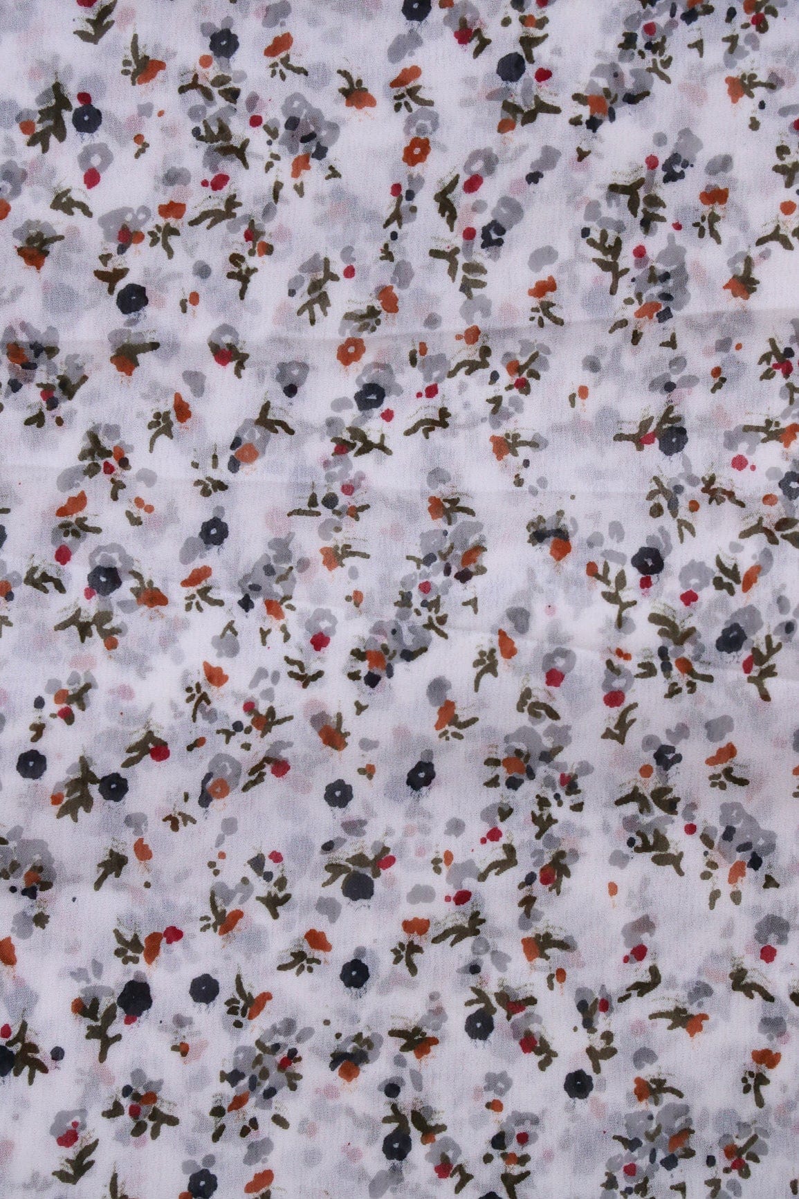 Big Width "56" Multi Color Small Floral Digital Print On White Georgette Fabric - doeraa