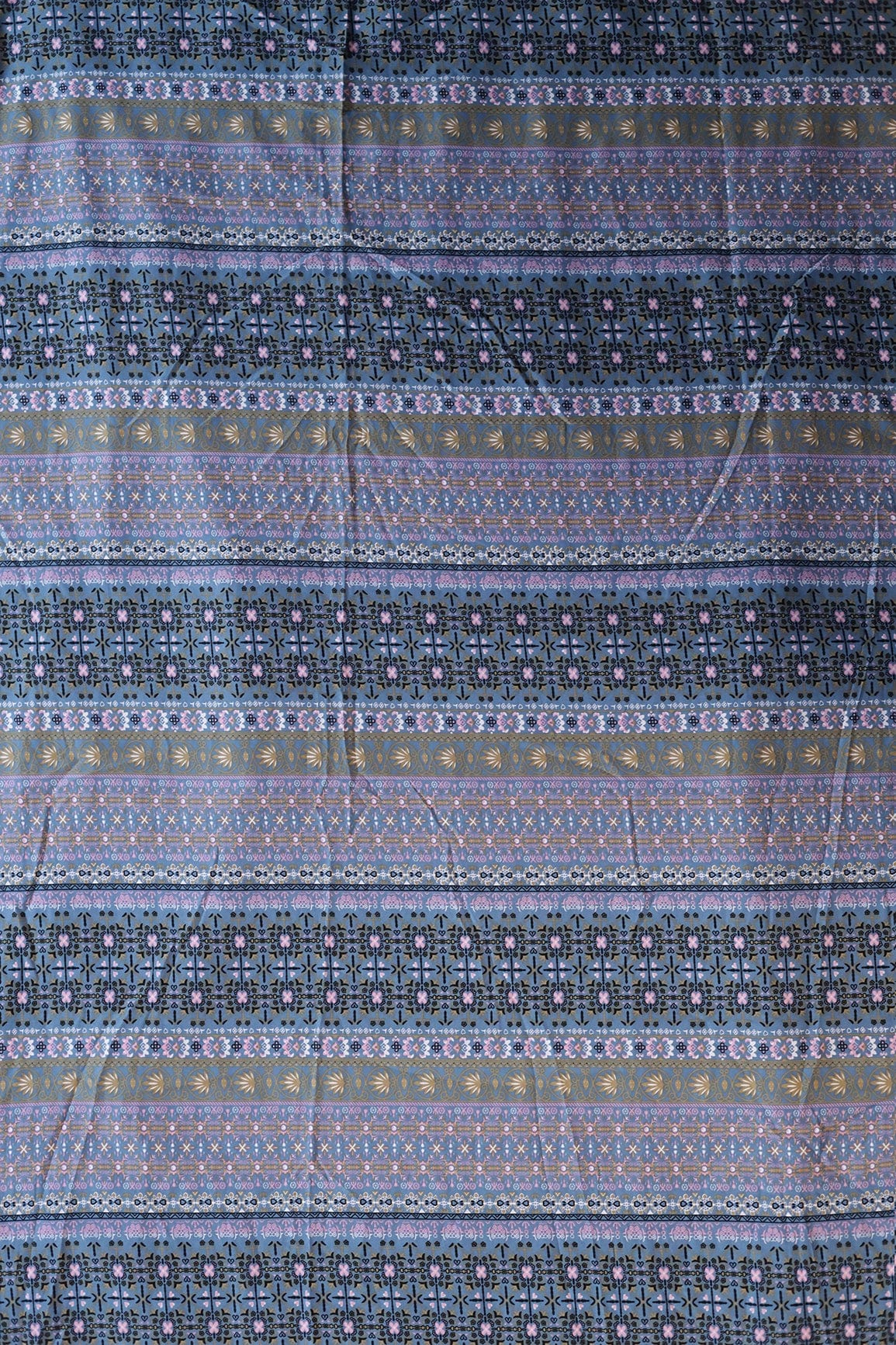 Big Width "56" Multi Color Traditional Digital Print On Grey Crepe Satin Fabric - doeraa