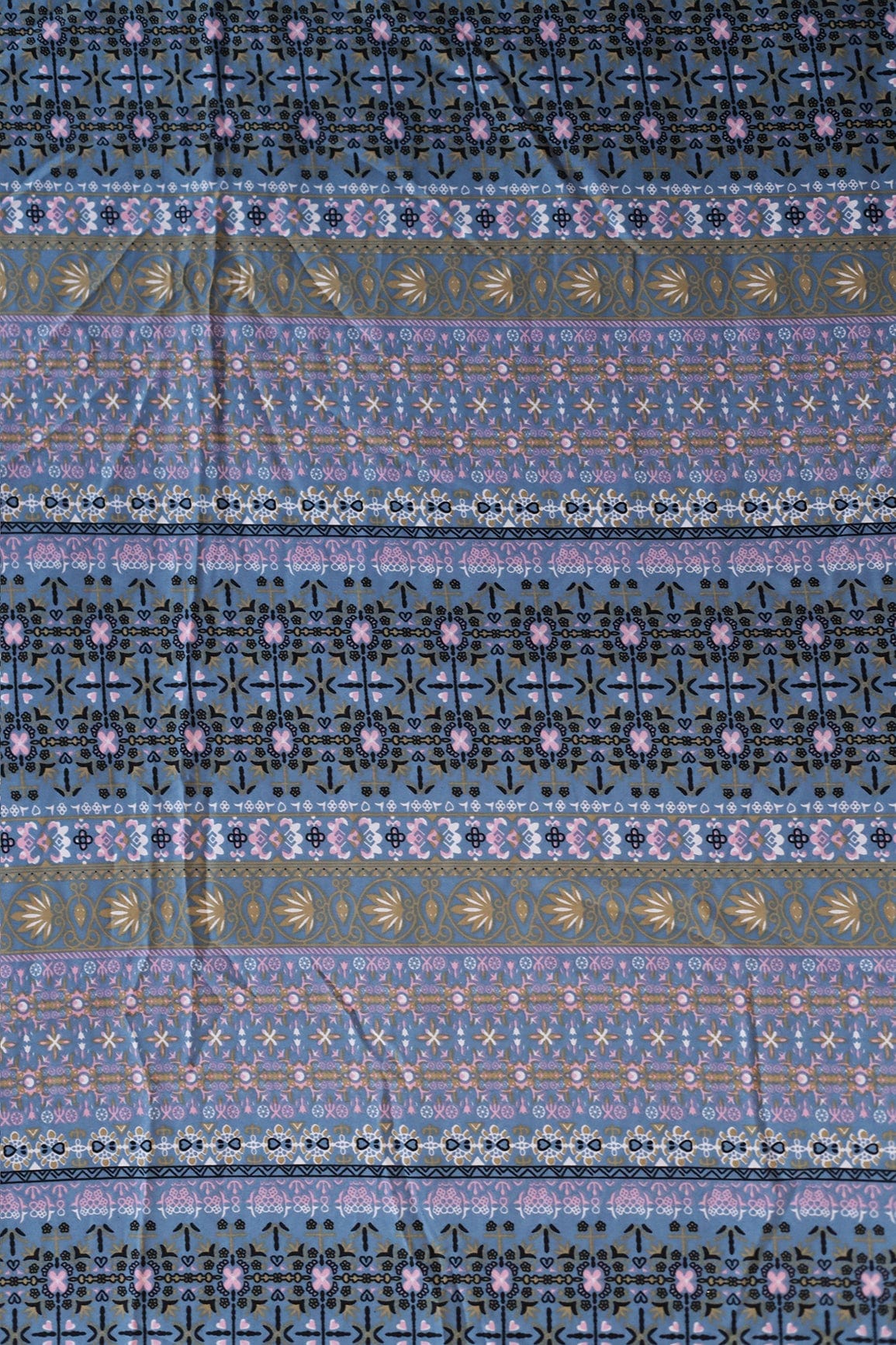 Big Width "56" Multi Color Traditional Digital Print On Grey Crepe Satin Fabric - doeraa