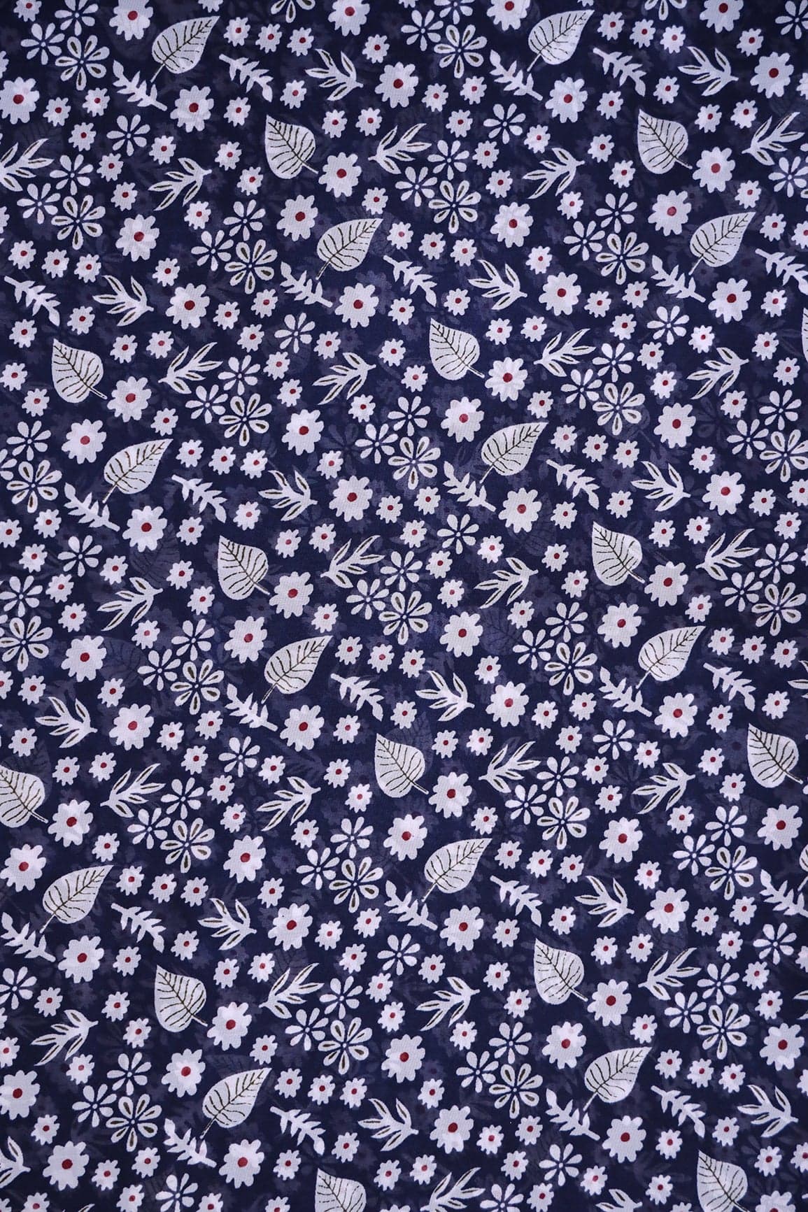 Big Width "56" White Small Floral Digital Print On Navy Blue Georgette Fabric - doeraa