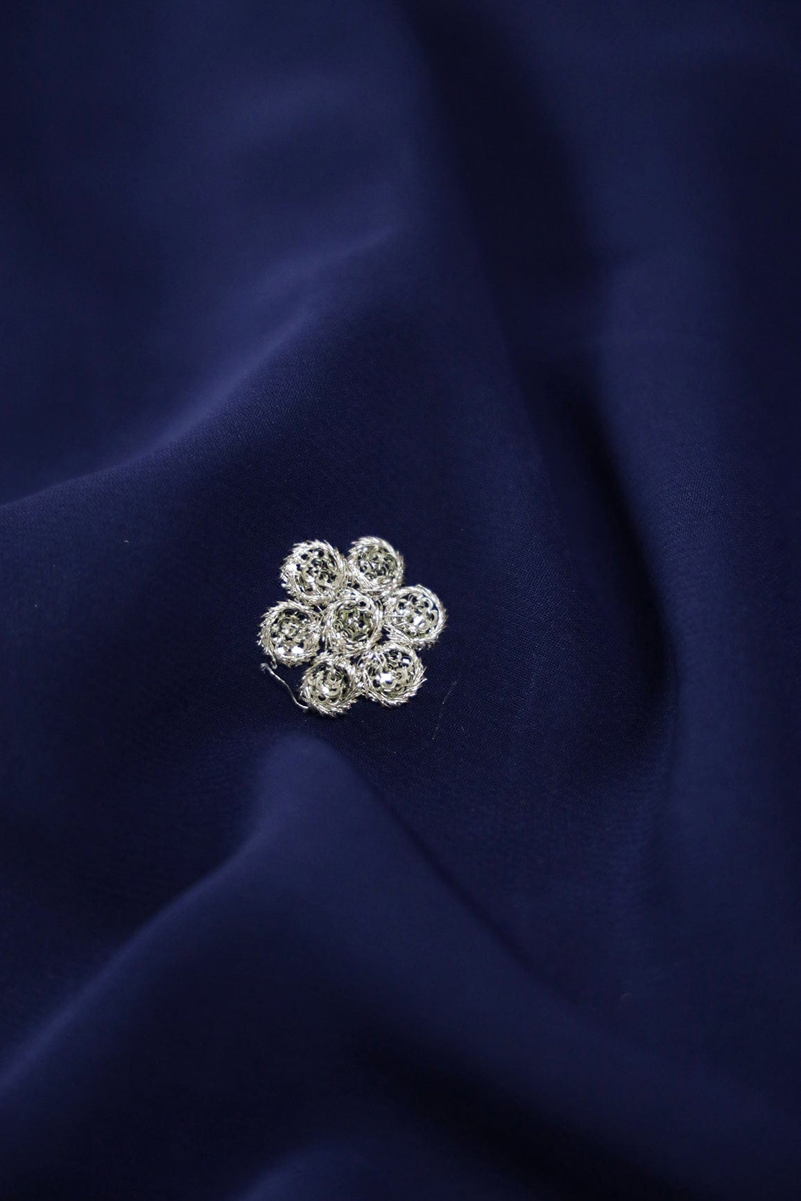 Big Width''56'' Blue Thread With Zari Ethnic Embroidery Work On Navy Blue Georgette Fabric With Border - doeraa