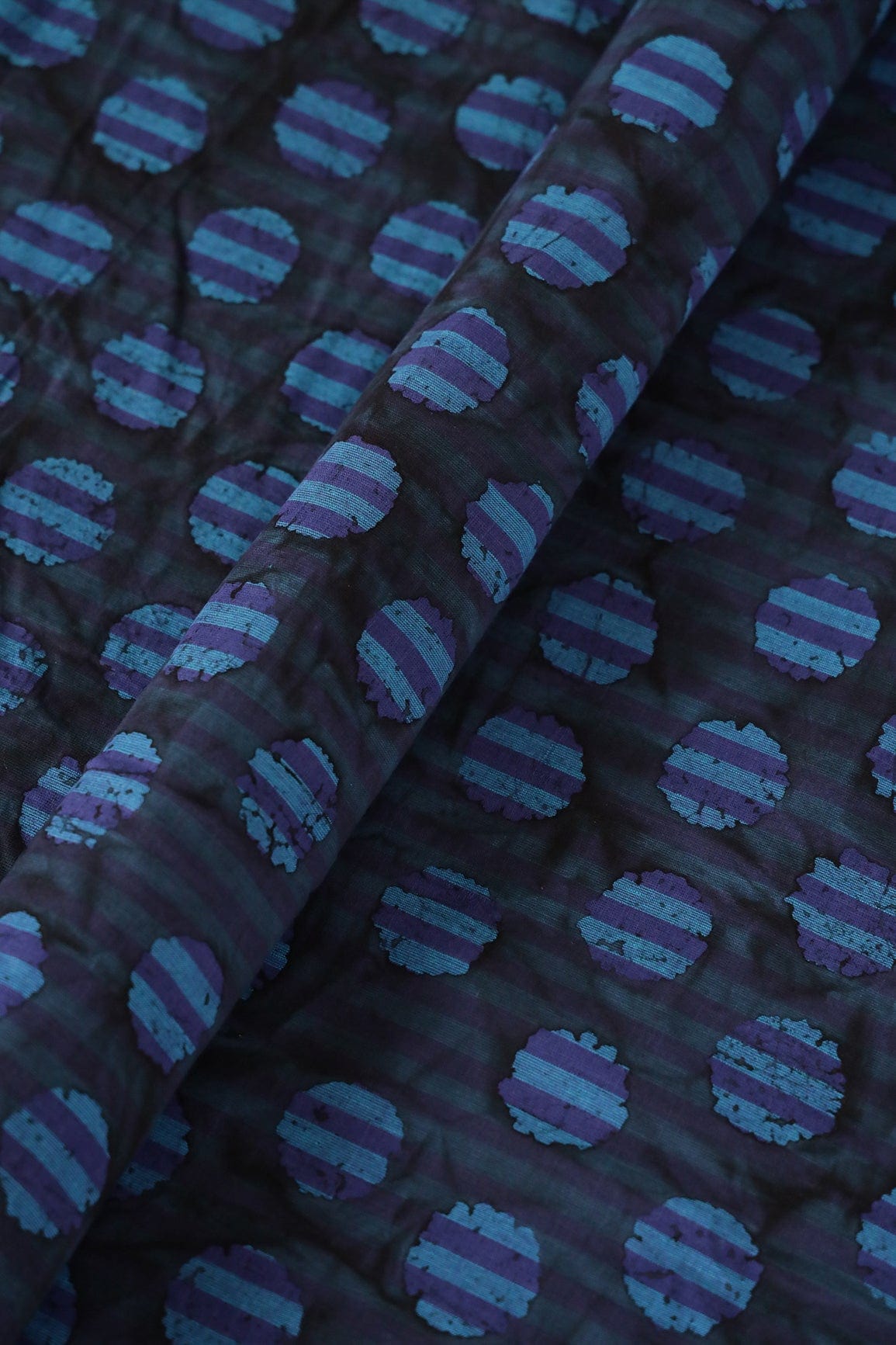 Black And Blue Polka Stripes Pattern Batik Handblock Organic Cotton Fabric - doeraa
