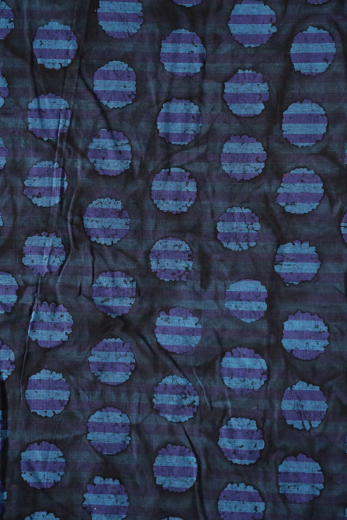 Black And Blue Polka Stripes Pattern Batik Handblock Organic Cotton Fabric - doeraa