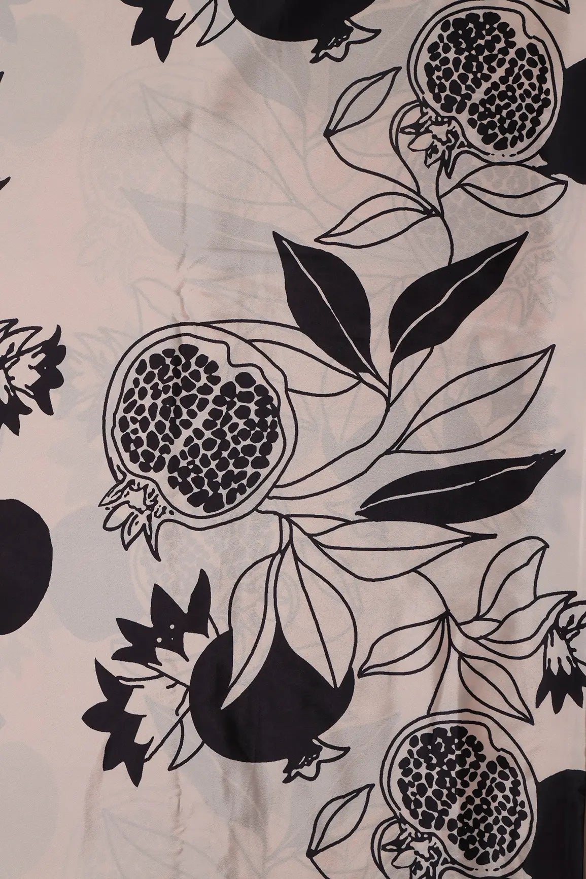Black And Cream Floral Pattern Digital Print On French Crepe Fabric - doeraa