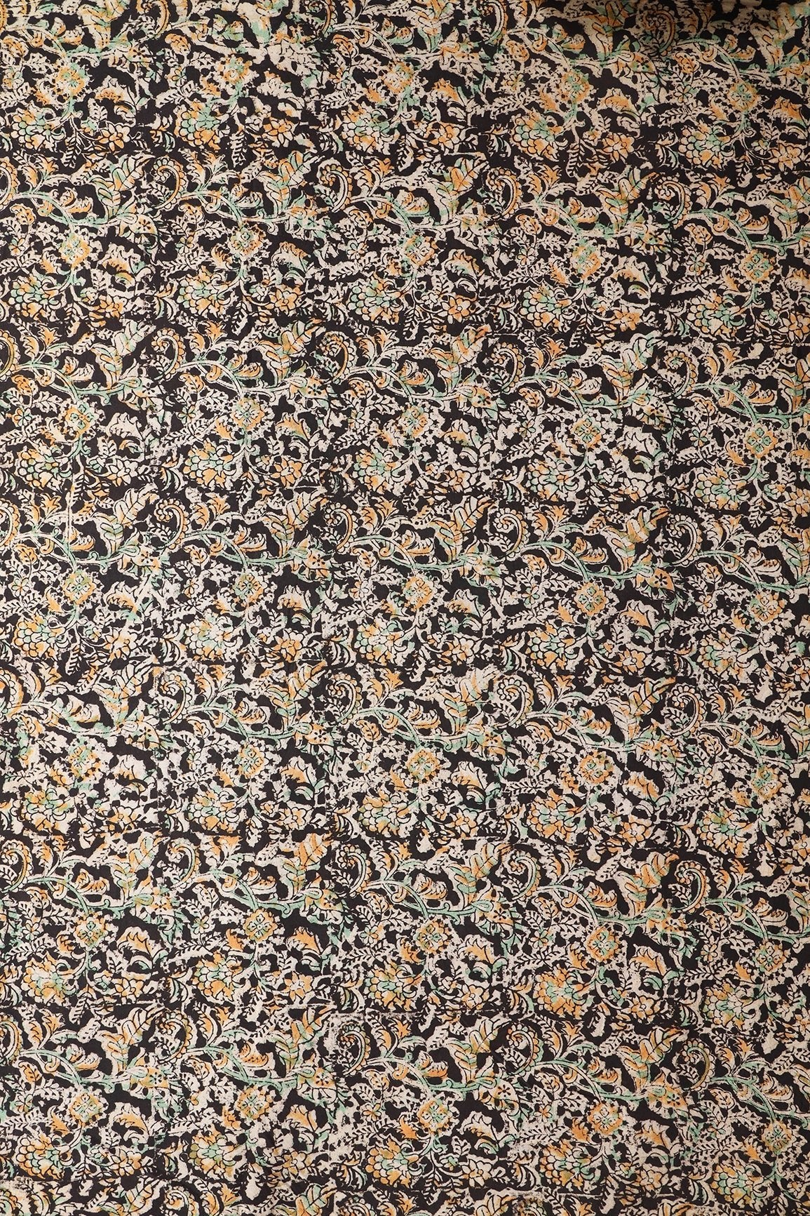 Black And Light Beige Paisley Pattern Handblock Kalamkari Organic Cotton Fabric - doeraa